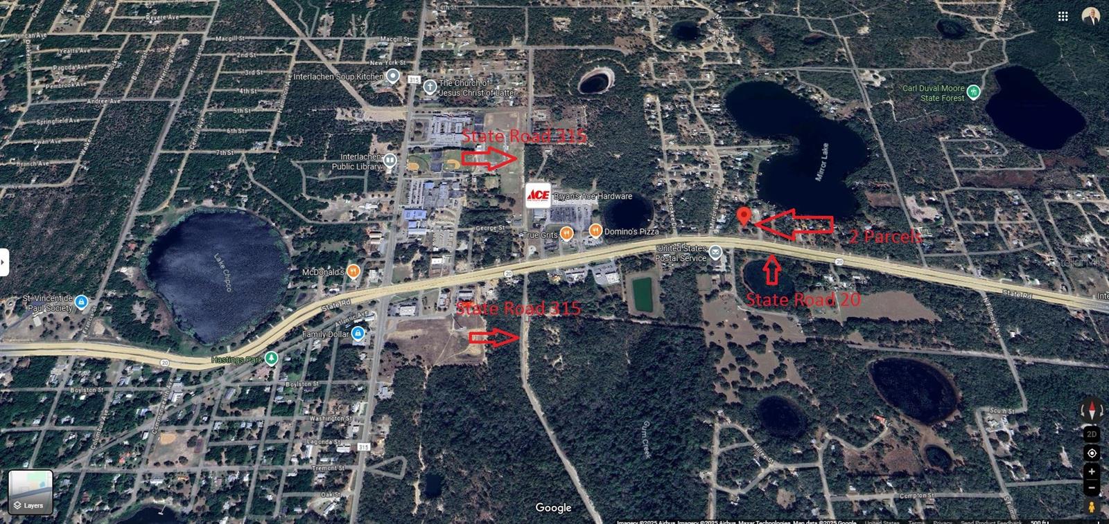 2 parcels in Prime location with 311 feet of frontage on State Road 20 in the growing community of Interlachen, FL! 2 parcels 14-10-24-5920-0040-0160 AND 14-10-24-5920-0040-0170. This property has high visibility on SR 20 currently zoned R1 but could potentially be rezoned to C3 making it an ideal location for retail, quick serve restaurant or investment development. With the recent SR 20 widening and upgrades, Interlachen is one of North Florida’s up-and-coming business corridors.