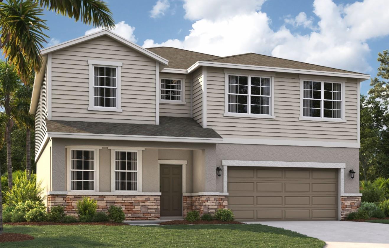One or more photo(s) has been virtually staged. Under Construction. Nestled in the heart of Eustis and just a short drive from downtown Mount Dora, Hidden Cove offers easy access to a variety of shopping, dining, and entertainment options. This quiet, tucked-away neighborhood is surrounded by the stunning beauty of multiple lakes, including Lake Eustis—the centerpiece of the Harris Chain of Lakes—and West Crooked Lake, right in your backyard. With numerous parks and golf courses nearby, you'll never run out of outdoor recreation opportunities. At Hidden Cove, enjoy the perfect balance of living in a private neighborhood near peaceful lakes, quaint downtowns and many local attractions.
At nearly 3,000 square feet, the two-story, single-family home, The Chester, has a spacious and inviting layout for all buyers. The front entry flows directly into the open kitchen, where visitors can gather to prepare meals and relax. Windows along the exterior wall lead to the outdoor patio and provide spectacular morning and evening light throughout the main living area. Tucked away at the front of the home are spaces for working and relaxing, both upstairs and downstairs. A first-floor office and a loft area above provide the extra space everyone needs. The second floor has a separate hallway with three bedrooms and a shared guest bathroom with a double vanity to help make mornings more efficient, and the laundry room is located around the corner for added convenience. A large primary suite offers everything needed for privacy and comfort, including a double vanity and two walk-in closets.