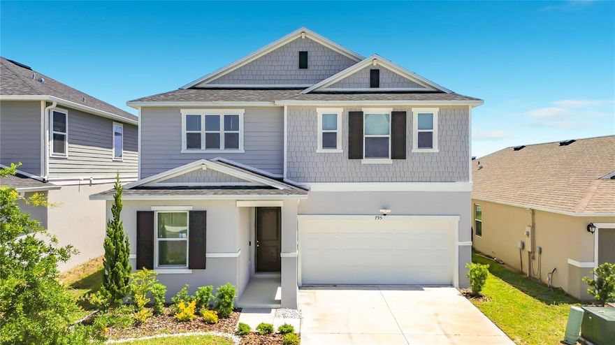 One or more photo(s) has been virtually staged. Move-in ready 4-bedroom home in Davenport near Disney with no rear neighbors!
Welcome to 795 Overpool Ave, a beautifully built 2023 home offering 2,387 sq ft of modern living space on a 45 x 125 lot. This spacious two-story residence combines functionality, comfort, and location ideal for primary residence or long-term investment (12-month minimum rental; no short-term rentals allowed). Step inside to a welcoming foyer leading to an open-concept layout with a bright living area, formal dining space, and a well appointed kitchen featuring a large island, ample cabinetry, pantry, and breakfast area. A first-floor bedroom and full bath provide flexibility for guests or multi-generational living. Upstairs, enjoy abundant natural light, a spacious loft perfect for entertainment or a home office, convenient laundry room, and an oversized owner’s suite with a generous walk-in closet and private bath. Outdoor living is a highlight with an extended covered and screened lanai, paved patio, and no backyard neighbors. Additional features include: Double garage door, low HOA at just $110/year, Built in 2023, like new condition all appliances included on sale. Sold As-Is.Community amenities are walking distance, including pool, cabana, playground, and mailboxes. Prime Central Florida location: Just 10 miles to Walt Disney World Resort
3.7 miles to ChampionsGate golf courses designed by Greg Norman, easy access to US-27, I-4, and Hwy 429, near Posner Park and ChampionsGate dining & shopping. Close to major employers including AdventHealth Celebration and Davenport Medical Center
This is a rare opportunity to own a newer construction home in a high-demand area with strong long-term value and lifestyle appeal.
Schedule your private showing today.