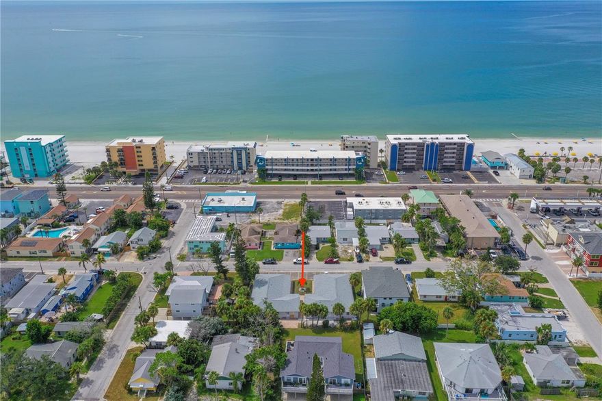 Talk about turn key! Take advantage of this 1 Bed 1 FULL bath condo neatly tucked in 1 block from Gulf Blvd and a quick 4-minute walk from the front door to the sand of the public beach access. Roof was replaced in December 2023. Impacted by Helene and gutted to the studs. New sheetrock to the ceiling, new insulation, all new electric including 200amp panel, all new plumbing, and a modern tankless HW heater. Washer/dryer hookup 220V. The in-unit laundry is an additional benefit and adds convenience. All new appliances and a modern touch with a dual mini-split unit. This end unit has a front and rear entrance and provides ample natural light and a great outdoor area in the back for a grill and table. A nice outdoor hose bib lets you wash off sand before entering. This location is close to convenience stores, restaurants, and bars. This is the affordable opportunity to enjoy Florida beach living, a 2nd home, or an investment property.