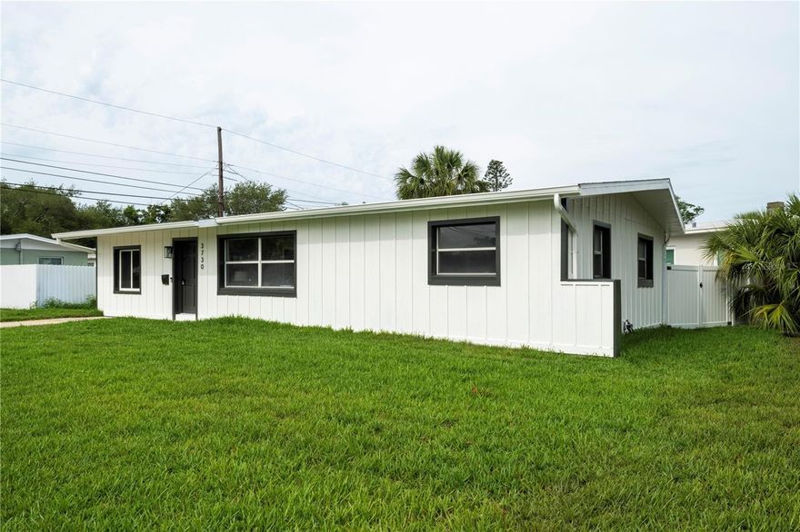 One or more photo(s) has been virtually staged. Stunningly reimagined Mid-Century Modern gem on a prime St. Petersburg corner lot! Having undergone a meticulous full cosmetic remodel, this 3-bedroom, 1-bathroom block home is the definition of turn-key Florida living. Step inside to discover an airy, open floor plan with plenty of natural light and gorgeous luxury vinyl plank flooring throughout. The spacious layout features an airy kitchen/dining combo boasting solid wood cabinets and sleek White Rajado marble countertops—an absolute dream for entertaining. Enjoy ultimate peace of mind with a brand-new roof (2025) and all new appliances (2026). Outside, the private yard is fully enclosed with premium vinyl fencing, creating a secure, tranquil oasis perfect for relaxation or pets. Location is everything! You are just a 3-minute drive to the waterfront at Abercrombie Park, Walter Fuller Dog Park, Publix, and Tyrone Square Mall. Plus, enjoy world-class local beaches in 15 minutes and vibrant downtown St. Petersburg in just 20 minutes. Don't miss this updated piece of paradise!
