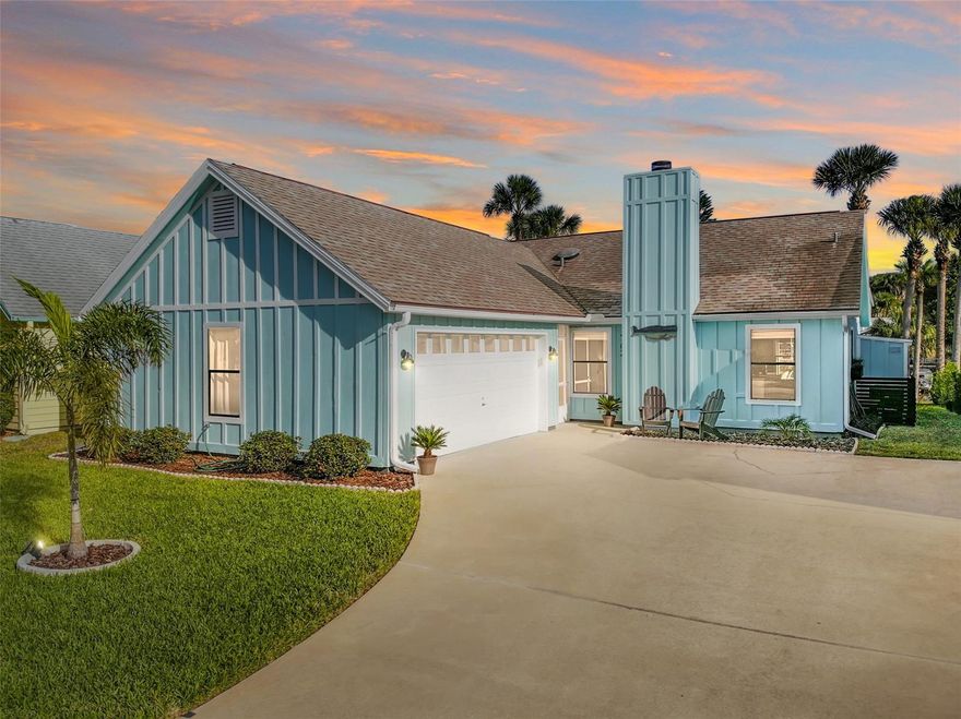 Bring your small motorboat, kayak, and paddleboard; This updated waterfront Jasmin style home in the desirable Pine Island Community boasts 53' of frontage on a navigable waterway that has boat access to Turnbull and Rose Bay.  The view alone will make your jaw drop the moment you step through the door. Step back and take in the open floorplan as you walk over the new luxury vinyl plank floors and feast your eyes on the 9 ft. center island masterpiece in your gourmet kitchen.  Quartz counters and custom beadboard backsplash draw your attention, but it is the custom-made range hood that takes your breath away. Wood burning fireplace with tile inlay and the cathedral ceilings help set the stage for your winter gatherings while the sunroom and private dock draw envy year-round. When the company goes home, enjoy a rest in the deep soaker tub in the main bath or a relaxing rain shower in the custom tiled master bath. New HVAC system, irrigation water pump, freshly painted walls, refinished ceilings and a rebuilt dock all completed in 2021. The Pine Island community is adjacent to two golf courses and offers an oversized common pool area and low HOA fees ($32/month) all within a golf cart’s ride to the white sand beaches and famous Flagler Ave shopping and dining district. Looking for a turnkey opportunity, the furniture can be included! Here it is all wrapped up in one perfect holiday gift, everything you have been wanting and more! OPEN HOUSE SAT. DEC 4, 12:30-2:00 & SUN. DEC 5, 11:00-12:30. ;Water: City