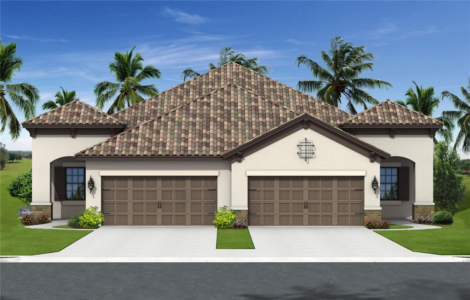 The Tidewater B 2 two-bedroom, two-bath twin villa home designed by Neal Communities features a spacious layout with an open living area. The home includes an open great room, dining area and beautifully-equipped kitchen with island for enjoying five-star meals. A den offers the perfect space for a home office, while a covered lanai at the back of the home provides a lovely environment for enjoying the outdoors. The master suite features two closets and a bath with dual sink vanities, walk-in shower and private water closet. A walk-in closet and proximity to a full bath makes the second bedroom a great guest room.