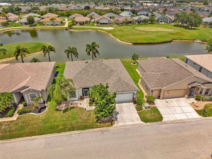 SENSATIONAL water view from MASSIVE LANAI (that is tiled and under air) in this Bristol II floor plan in the gated golf course/active resort of highly desirable Kings Gate, a 55+ community that is NOT in a flood zone and does NOT require flood insurance.  Several features in this home - but clearly the location is key - overlooking the 16th pond and hole with the golf cart part on the other side of the water is good living.  The MASSIVE LANAI that is tiled and under air make this house more than 2,000 square feet of living space with multiple options for entertaining and or relaxation. This partially furnished house features a 2022 roof, 2025 AC, corian counters and exterior of house painted 2025.  Step inside this popular Bristol floor plan and your going to first notice the LARGE LIVING ROOM before your eyes are drawn to the French door and into that MASSIVE LANAI with an AWESOME view of the water and the 16th hole.  The living room - lanai - dining room and kitchen are seamlessly integrated and both you and your guests are going to appreciate the privacy that the split floorplan provides.  And if you haven't been to Kings Gate before - you're going to love the options for activity (Olympic size heated swimming pool and spa, tennis courts, pickle ball, lawn bowling, shuffle board, bocce, horseshoes, gym, billiards, library, euchre, bingo, bridge, Texas hold em, poker, mahjong and more).  The onsite AND NEWLY REMODELED Lions Den restaurant and bar is super convenient and also offers Tuesday night Karaoke and monthly trivia contests. Many residents love the fact that they are just a golf cart ride away from the shopping plaza that provides you access to grocery store (ALDI), drug store, bank, restaurants and shopping.  Want to explore outside of Kings Gate – you are minutes away from the restaurants and shops of downtown Punta Gorda and Fisherman's village. And if you want to explore more of Florida's fun spots you’re near I75 to quickly head north or south. An AWESOME home with an AMAZING view in a PREMIER gated community won't last long.  Call today for a private showing and a golf cart tour of the community/amenities.