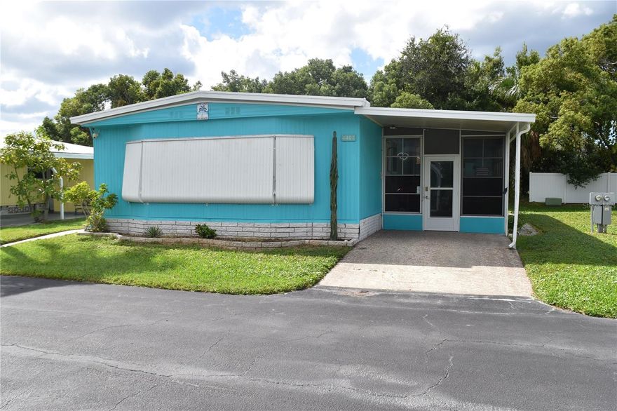 This Palm Harbor Manfactured home is the lowest priced move in ready property in the community as of today!  Remediated and Upgraded after Hurricane Helene, with quality improvements. You own the land and home with a Deed and Title(s). The 2BR/2BA home located in Place in the Sun, a friendly 55+ community. RECENT UPGRADES: bath vanities/lower kitchen cabinets, plumbing, subfloor, baseboards throughout, storm shutter fittings, insulation & vapor barrier under home (2024), GFI outlets, new vinyl plank flooring, interior/exterior/back patio freshly painted, 14k BTU Mini-Split AC/Heater (2023). Community Amenities: Clubhouse with meeting hall, kitchen, pool, shuffleboard, bocce ball, pool table, and a barbaque grilling area with a pond view, all just a short walk from your front door. Low HOA $175/mo covers trash, grounds maintenance, cable, and internet.