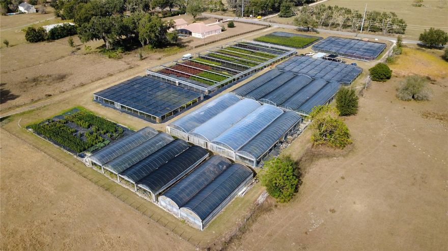 Fully operating Wholesale Ornamental Nursey for sale on 5.64 acres in Lake County. Included in the sale are 12 Greenhouses, 3 shade houses, a propagation house, 2 (5 hp) 4” deep wells, 2 off-road nursery trucks, a 200 gallon Honda sprayer and a diesel engine generator, along with approximately $90000-$100,000  worth of plants, chemicals and pots plus 2 tracking trailer plant carts and a storage shed. There are two open production areas encompassing over 28,000 sqft, The property has an 11 Zone Irrigation system.