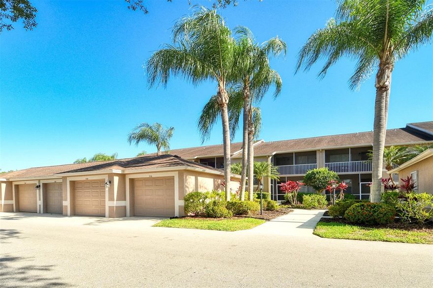 Welcome to your serene retreat in the highly sought-after Heritage Oaks Golf & Country Club. This beautifully maintained, first floor "Barrington" model Veranda is a 2-bedroom, 2-bathroom property that offers the perfect blend of comfort, style, and resort-style living in one of Sarasota's most desirable gated communities. Step inside this beautiful Turn Key Furnished property to discover a light-filled, open-concept layout designed for both relaxation and entertaining. The spacious living and dining area features neutral finishes, elegant luxury vinyl plank flooring, and sliding glass doors that seamlessly connect indoor and outdoor living. The front and rear screened lanais provide tranquil spaces to enjoy your morning coffee or unwind in the evening while taking in lush landscaping and peaceful golf course views. The easterly views of water and the 13th hole are truly amazing! The kitchen is thoughtfully designed with ample cabinetry, generous counter space, and a cozy breakfast nook - perfect for casual dining. The primary suite serves as a private oasis, complete with large walk-in closets, en-suite bathroom, and some phenomenal views to wake up to in the morning. A well-appointed guest bedroom and second full bath ensure comfort and privacy for visitors. A lovely den/study can be used as a home office or flex space and can even double as a third bedroom with a convenient Murphy cabinet. This residence also includes a detached 1 car garage, adding convenience and extra storage. Whether you're looking for a full-time home, seasonal getaway, or investment opportunity, this property offers exceptional value. Heritage Oaks is known for its pristine 18-hole golf course, har-tru tennis courts, fitness center, 24-hour security, an impressive recently renovated clubhouse with a lovely restaurant and the sensational redesigned 19th Hole Lounge, 5 swimming pools, and a calendar of events packed with activities. Come take a look at this beautiful property today.
