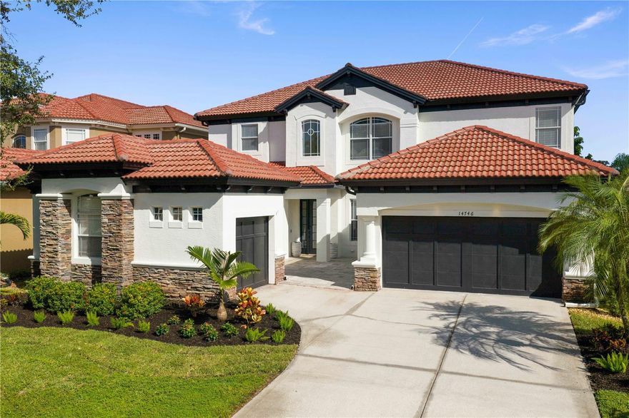 Welcome to 14746 San Marsala Court, a fully renovated 5 bedroom, 3 bathroom, 3,434 square foot home with a 3 car garage located in the guard gated Waterchase community in Tampa’s 33626 zip code. Ideally positioned in the desirable Westchase area, the home offers convenient access to Downtown Tampa in approximately 25 minutes and Palm Harbor and Clearwater in about 30 minutes. Tampa International Airport, major highways, and some of the area’s best shopping and dining destinations are all nearby, making this location both convenient and highly desirable.

Completely updated in 2024, this home blends modern elegance with functional design to create the perfect balance of comfort, lifestyle, and sophistication. From the moment you enter, you are greeted by soaring 20 foot ceilings, abundant natural light, and a versatile open floor plan that creates an impressive first impression. The newly designed gourmet kitchen features custom cabinetry, quartz countertops, a large center island, stainless steel appliances, and a new gas cooktop. The kitchen opens seamlessly to the spacious family and dining areas, making it ideal for entertaining and everyday living.

The first floor offers a spacious guest suite with a full bathroom along with an additional flex room that can function as a home office, playroom, or media room. This flexible layout is well suited for multi generational living or those needing extra workspace. Upstairs, the primary suite serves as a private retreat with a spa inspired bathroom, elegant finishes, and generous walk in closets. Three additional bedrooms and another full bathroom complete the second level. Every bathroom in the home has been remodeled with modern finishes, while new luxury vinyl flooring, LED lighting, and updated fixtures throughout give the home a fresh and contemporary feel.

Numerous improvements provide peace of mind for years to come. Both AC units were replaced in 2024. The entire interior was freshly painted in 2024 and the exterior was painted in 2022. A new French drainage system was installed along the side of the home. Both the upstairs primary shower and the first floor full bath shower were opened up and completely replumbed. All light fixtures and door hardware throughout the home have been replaced for a consistent modern look. The garage has been reconfigured to comfortably fit three cars. Additional improvements include updated landscaping, a repaired sprinkler system, and new blinds installed throughout the home.

Waterchase is known for its resort style lifestyle and exceptional amenities. Residents enjoy two community swimming pools including a waterslide, tennis courts, basketball courts, a fitness center, playgrounds, and beautifully maintained common areas. At the heart of the neighborhood is a Mediterranean inspired clubhouse featuring gathering spaces and activity rooms where a full time lifestyle director organizes year round events, festivals, and summer camps that bring the community together.

This 24 hour guard gated community offers privacy, convenience, and an exceptional lifestyle. Located in the Westchase area near golf courses, shopping, dining, Tampa International Airport, and the Gulf beaches including Clearwater Beach and St Pete Beach, Waterchase is considered one of Tampa’s premier master planned communities. If you are seeking a fully updated home in a highly desirable location, 14746 San Marsala Court presents an outstanding opportunity.