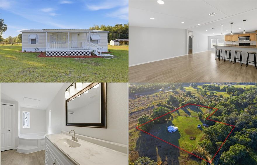 Discover peaceful country living in this beautifully updated home on 3.98 acres, zoned A1 and perfect for horses or hobby farming. The property is mostly fenced and includes pasture spigots, making it easy to bring your animals or outdoor projects to life. Enjoy wide-open space for gardening, recreation, or simply relaxing in a quiet rural setting.

Inside, the home feels bright and welcoming with 2025 updates including new flooring, fresh interior paint, new blinds throughout, and ceiling fans in every room. The kitchen is both stylish and functional, and the comfortable living areas offer plenty of natural light. Additional features include Metal roof, Covered front porch with fresh exterior paint, New landscaping for added curb appeal, Move-in ready condition, Convenient location with easy access to Gainesville, Ocala, and all of Central Florida. A wonderful opportunity to own a turnkey country home with acreage in Marion County—ready for your horses, your hobbies, and your lifestyle.