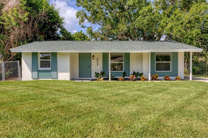 *Motivated seller*  This newly remodeled 2-bedroom, 2-bath mid-century modern home perfectly balances timeless architectural charm with thoughtful contemporary updates. Inside, the beautifully renovated kitchen features solid-surface countertops, a striking backsplash, and sleek new Samsung appliances—ideal for both everyday living and entertaining. The bathrooms have been creatively reimagined with designer finishes that enhance the home’s distinctive character.
Located in the heart of west Bradenton, this home is perfect for first-time buyers or those looking to downsize. Enjoy peace of mind and aesthetic appeal knowing the current owner has carefully preserved authentic mid-century style while seamlessly integrating the modern comforts and conveniences of today.