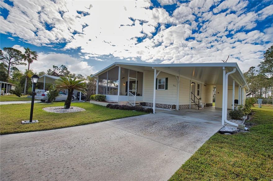 Embrace the Florida dream lifestyle in this charming home, located at the back of the community adjacent to Myakka State Forest. You have the opportunity to create your own backyard oasis to enjoy the tranquility and warm Florida sunshine. Inside, the house feels bright and open, featuring an eat-in kitchen/dining room combination that flows into a comfortable living room, making it perfect for entertaining. The front lanai is an ideal spot for savoring your morning coffee or an afternoon drink. Retreat to the sanctuary of the primary bedroom, which includes an ensuite bath with a walk-in shower. The guest bedroom is designed to make your visitors feel welcome, with a convenient bathroom located just outside the door. This home is situated in the pet-friendly area, allowing your furry friend to enjoy paradise too! It's a perfect opportunity to update, personalize, and truly live the Florida dream. Recent updates include a new vapor barrier and insulation (2023), a new shingle roof (2023), an A/C unit (approximately 2020), a new carport (2024), and a new lanai (2024). The home is being offered turnkey for your convenience.  La Casa boasts 974 homes nestled among a variety of native trees with spacious common grounds surrounding our eight lakes.  The ultimate lifestyle on Florida’s Gulf Coast is located between Sarasota and Fort Myers and is a boaters dream with access to the Gulf of Mexico.  It is convenient for shopping, sightseeing, golfing, fishing, and boating, as well as all the culture and elegance the Southwest Florida area is noted for. Residents and visitors enjoy the warmth of Southwest Florida winters in a relaxed and unhurried environment far removed from the hustle of Florida’s east coast. You’ll be surrounded by hundreds of palms reaching for the sky and beautiful mature lush landscaping which demonstrates the utmost level of care our property receives from residents and management. La Casa may have the best pools in the area. Our extremely large, 40 X 60-foot swimming pool is our crown jewel and that is kept at a perfect 87 degrees. Our smaller 20 x 40 pool is quietly nestled between the clubhouse and the Activity Building. Both pools have adjacent hot tubs which are ideal for soaking muscles that are tired from golfing or tennis. Wireless Internet (Wi-Fi) is available at the Clubhouse, Activity Building, and Recreation Hall area where these pools & spas are located, so you can catch some rays while you catch up on your email! Sound enticing? La Casa is a friendly, family community. You will be away from the hustle and bustle except when you want to be part of it. When you leave our gates, North Port is only 1.5 miles from the city center, where you will find every kind of retail store and service you could need. Come for a visit to this self-contained oasis and see for yourself why La Casa is the ultimate destination for both snowbirds and year-round.