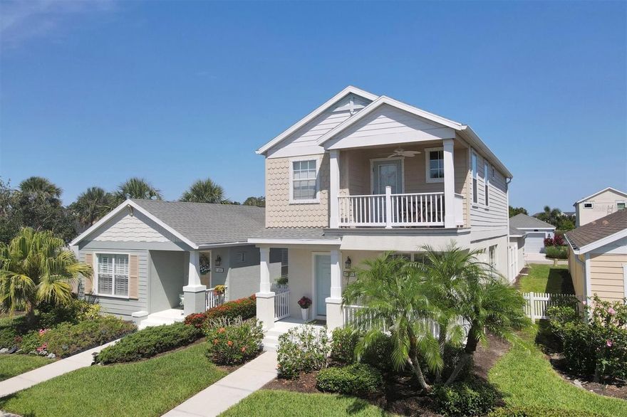 First time home buyer?  Young family?  Downsizing?  Active empty nester?  This is the ONE!  And it is REDUCED!  Come by and view the BEST priced home in the highly sought-after GATED Woodbrook NEAL community!  This 2 story Key West style 2 bedroom, two-and-a-half-bath home has OVER $26,000 in UPGRADES in the last 2 years!  This beautiful property offers an amazing space that is perfect for entertaining, comfort and enjoying the Florida lifestyle! Step through the welcoming front porch into a first-floor showcase featuring a bright, open-concept design that seamlessly integrates the living, dining, and kitchen areas with beautiful 18x18 in tile throughout.  The kitchen features Cumberland cherry wood cabinets, solid surface counters, NEW STAINLESS-STEEL APPLIANCES, HUGE walk-in pantry, a large center island, and a breakfast bar for additional seating.  For added convenience, the half bath is located in addition to the laundry closet with 1-year NEW washer and dryer.    As you make your way upstairs, you will notice carpet installed 2022 and both OVERSIZED bedrooms with en-suite bathrooms!  As you enter the luxurious primary bedroom suite, the vaulted ceilings will be sure to catch your eye as while you make your way to the private balcony overlooking serene views. The primary suite also features a LARGE walk-in closet.  As you make your way downstairs, you will access your private brick-paved courtyard, perfectly designed for outdoor entertaining and peaceful relaxation. The courtyard connects to a spacious detached two-car garage providing ample space for all your automotive needs and recreational equipment.  NEW HVAC/TRANE late 2024!  Ducts cleaned and sealed 10/2025, Ceiling fans 2024, new hot water tank being currently installed!  This PREMIUM lot location allows you a beautiful view of the green space and you can step off your porch and walk a few steps across the street to the welcoming resort style amenities including a pool, spa, cabana, outdoor grills, playground and park!  This picturesque community is minutes away from Nathan Benderson Park, downtown Sarasota, Lakewood Ranch, University Town Center's shopping and dining destinations, pickleball, golf, tennis, kayaking, and the gulf's beautiful beaches. Easy access to US-301 and I-75 for your commute! Don't let this one get away!  Priced to sell and reduced to provide credit for window seal repair.  Home is now vacant and ready for its new owner!!  Easy to show!   Photos from before owner moved.