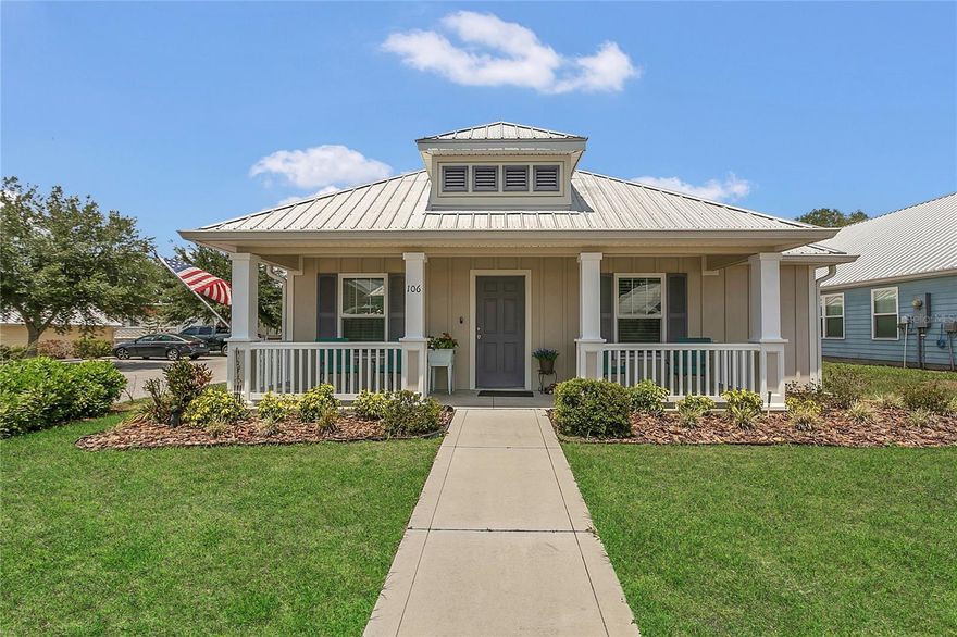 NEW PRICE IMPROVEMENT! Charming Key West cottage-style home with inviting front porch in a quaint, quiet 55+ Active Neighborhood! Built in 2018, this home offers ADA accessibility, low-maintenance living, and is equipped with a durable metal roof built to last. Step inside and feel right at home in this light-filled, open-concept living space designed for comfort and connection. Windows line the living and dining areas, offering peaceful views of Lake Enola! The living room flows effortlessly into the dining area and kitchen, creating an ideal setup for everyday living or entertaining. The kitchen features stainless steel appliances, ample countertops, and cabinetry for plenty of storage. A breakfast bar with pendant lighting connects seamlessly to the dining space, offering a casual spot for gathering. Comfortable bedrooms & thoughtful bath design for everyday ease! Just off the primary bedroom, the primary bathroom features a large, walk-in shower equipped with safety grab bars and a wide vanity with extra counter space. The second bedroom provides a cozy space ideal for guests, a home office, or both. The adjacent second bathroom includes a shower/tub combo and built-in shelving for convenience. At the rear of the home, you'll find a dedicated laundry closet and an additional storage closet, great for anything you want easily accessible but neatly tucked away. Enjoy the ease of a private-access driveway that leads to a spacious one-car garage. Step onto the built-in rear deck, an ideal spot for grilling, relaxing, or soaking in the sunshine. Set in a peaceful, friendly neighborhood with manicured lawns, this home is part of a tight-knit community where pride of ownership shines. One of its standout features is the private community dock overlooking Lake Enola. With just 13 homes in the community, you'll enjoy the best of Florida living in a quiet, hidden gem of a neighborhood. Call us today for a private showing!