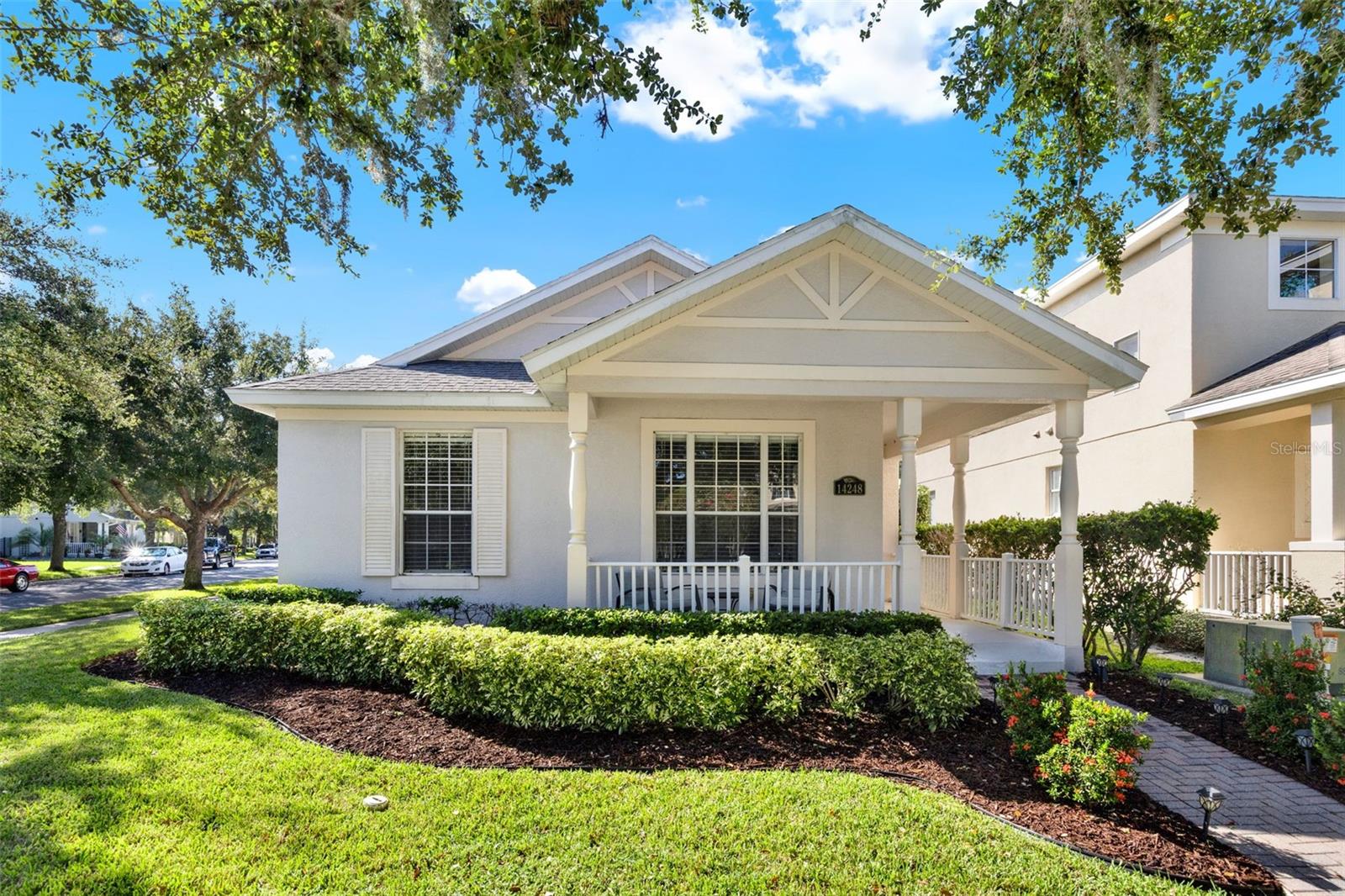 Welcome home to this charming one-story residence tucked beneath the shade of mature trees, complete with a welcoming front porch perfect for relaxing. Offering 3 bedrooms and 2 bathrooms, this home combines comfort, style, and convenience. Inside, you’ll find an open floor plan with wood plank tile throughout the common areas. The kitchen features white cabinetry and updated appliances including a new dishwasher, oven, and microwave. Natural light fills the dining and family room, creating an inviting atmosphere. The private primary suite is set at the back of the home with multiple windows showcasing tranquil tree views, while two additional bedrooms share a full bath on the opposite side. A laundry room, two-car garage with a new opener, and an irrigation system add to the home’s functionality. Set on a large, corner lot with vinyl fencing, this property offers privacy and room to enjoy the outdoors. The community is known for its tree-lined streets and outstanding amenities—just one block from one recreation/amenity center and six blocks from another (This neighborhood boasts amazing amenities!). Sellers love the neighborhood so much they are hoping to upsize nearby, appreciating the unbeatable location close to shopping, restaurants, Theme Parks and major highways. Priced to sell and ready for a quick move-in before the holidays. Don’t miss the chance to make this adorable home yours - schedule a showing today!