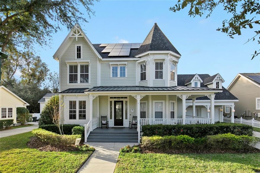 Welcome to Celebration, one of Orlando’s most desirable Disney neighborhoods! Once owned by one of the top disney imageneers this solar powered home truelly combines the free thinking and talent that only someone who has experienced disney from inside would have with the modern upgrades the award winning interior designer has poured into it. This beautiful property has been fully renovated into a unique modern and luxurious home. The five bedrooms and four and a half bathrooms have been refinished with exotic wood flooring and custom wood paneling thoughout the home, the house features a gourmet chefs kitchen with head turning quartz countertops, custom ordered stainless steel appliances where just the built in refrigerator cost 12k, a large island with waterfall granite, high contrast cabinatery and a walk-in pantry. As you make your way upstairs, you will find  three Bedrooms and two bathrooms, a one of a kind 1950’s themed room and a Home Theater. Brand-new roof (2021), as well as it has a solar panels (already paid for).This home offers an large backyard with firepits, an outdoor bar, , so beautifully designed with a resort style pool with waterfalls, and an amazing conservation view in the back. The current owner has invested over 600 thousand dollars into the design of this home and is only leaving it behind due a personal issue. Furnature is negociable