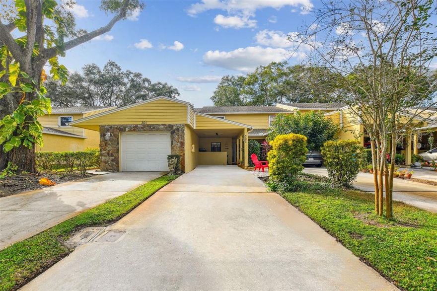 Location, location, location, and your soon-to-be home offers so much more!   You will just love living here.  This beautiful two-story home is ready for you.   Maintenance-free living provides you with an easy lifestyle.   Welcome home, this property packs a lot of living space, storage galore, backyard space, two screened-in areas, and a fireplace too.   The entryway will welcome you HOME.   The kitchen offers stainless appliances, and granite countertops and is beautiful.   Lots of living and dining space just steps away from the screened-in lanai with an additional closet that provides access to the backyard.   The laundry room is larger than most homes and is a great place for even more storage, and there is a lovely updated 1/2 bathroom.   Upstairs you will be amazed at the size of the bedrooms, each with their own bathrooms!  The master bedroom also has another screened-in lanai, with another closet, the perfect place for your morning coffee.    The gem of a home is tucked away, and offers peace and tranquility yet is so close to all the area offers including our wonderful beaches, top-rated schools, dining, and shopping.