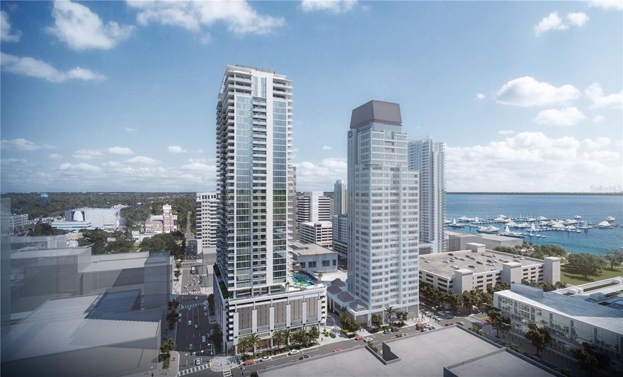 The developers of ONE St. Petersburg and Saltaire are bringing a fresh new perspective to luxury living in Downtown St. Petersburg.  Introducing Art House, a sleek 42-story tower where sophistication reaches new heights with artfully designed and luxuriously appointed live, work, relax and entertain residences.  Modern open plans provide the luxury of seamless indoor-outdoor living with spacious terraces, chef-inspired kitchens, flexible den/work-from-home spaces, and opulent owner’s suites featuring spa-like bathroom retreats. 
The Grande 2 bedroom, 2.5 bath residence features 1,339 sq ft of open floorplan perfect for entertaining, and a designer kitchen opening into the Great Room. Enjoy seamless living areas which extend onto an oversized terrace with spectacular city and sunset views. Art House provides residents with exclusive access to a host of indoor and outdoor amenities and services that elevate everyday living into something effortlessly enjoyable.  Enjoy panoramic skyline and water views within proximity to the finest shopping, dining, culture, entertainment and co-work spaces.  At Art House Downtown is Downstairs.