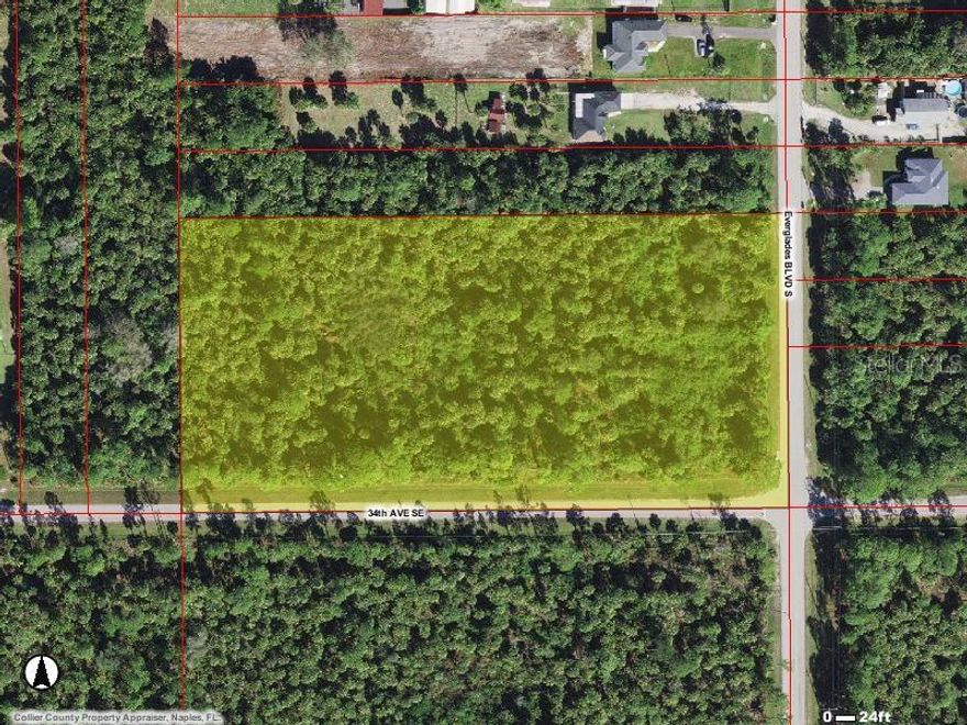 The 5.15-acre lot at the corner of Everglades Blvd S and 34th Ave SE in Naples, FL with 2.74 acre of upland, offers a serene setting in the Golden Gate Estates area. While the immediate vicinity is primarily residential and characterized by natural landscapes, several attractions and amenities are accessible within a reasonable driving distance: **Everglades National Park:** Approximately 30 miles southeast, this vast park offers a unique ecosystem with opportunities for wildlife viewing, hiking, and guided tours. **Naples Botanical Garden:** Located about 20 miles west, this 170-acre garden showcases a variety of tropical plants and ecosystems, providing a peaceful retreat for nature lovers. ?cite?turn0search1?
**Corkscrew Swamp Sanctuary:** Roughly 25 miles north, this sanctuary features a 2.25-mile boardwalk through pine flatwoods and the largest old-growth Bald Cypress forest in North America. **Downtown Naples:** Approximately 22 miles west, downtown offers fine dining, shopping, art galleries, and cultural attractions, making it a vibrant destination for residents and visitors alike. **Naples Beaches:** The renowned Gulf Coast beaches, known for their pristine sands and stunning sunsets, are within a 25-mile drive, offering various recreational activities.While the property provides a peaceful retreat, essential services such as shopping centers, schools, and healthcare facilities are also accessible within a reasonable drive, ensuring a balance between seclusion and convenience.