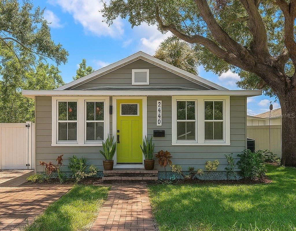 Welcome to this charming historic bungalow, just a stone’s throw from the vibrant heart of Gulfport! This home blends timeless Florida Keys character with fresh modern
touches, offering a rare opportunity to enjoy a unique and inviting space full of warmth and personality.
Step out into the expansive, fully fenced backyard — perfect for relaxing by the firepit or soaking in serene views of Clam Bayou from your private deck. Inside, you’ll find a
bright and airy interior, freshly updated with soaring vaulted ceilings, luxury vinyl plank flooring, and plenty of natural sunlight pouring through updated windows.
At the heart of the home is a beautifully remodeled kitchen featuring generous counter space, ample cabinetry, sleek stainless steel appliances, a modern tile backsplash, and
a fun breakfast bar — ideal for quick meals or morning coffee.
The oversized bathroom is a true standout, boasting a vintage claw-foot tub with shower, offering both charm and comfort in one stylish space.