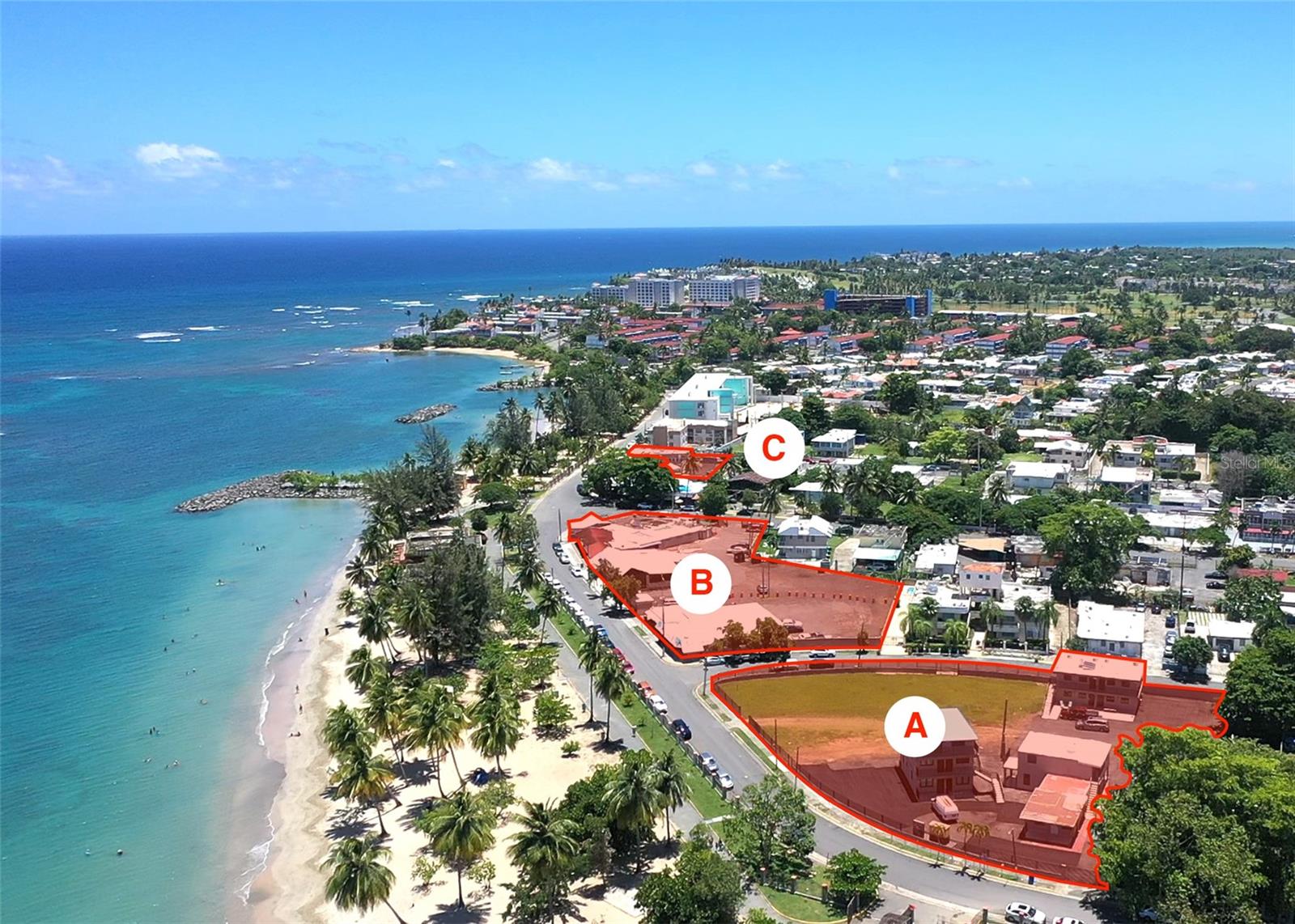 One or more photo(s) has been virtually staged. Income Generating Portfolio or Redevelopment of Land Portfolio. Discover Costa de Oro, an exclusive land portfolio in the heart of Dorado, Puerto Rico, offering an unparalleled investment opportunity for discerning developers and investors. Situated adjacent to the esteemed
Dorado Beach Hotel & Resort and sharing the same beach as the Ritz Carlton Resort and Dorado Beach East, Costa de Oro is 40 feet away from beautiful beaches and a myriad of beachside activities.
This exceptional portfolio comprises seven income-generating properties, presenting versatile development options with significant future potential. The properties can potentially be rezoned to CT-I parameters to maximize density and unit ratios. Envision a stunning hotel with 300 keys or a luxurious residential complex with up to 120 3-bedroom units. With its prime location and proximity to world-class dining and entertainment, Costa de Oro is poised for exponential growth. The area is a thriving hub for tourism, ensuring a steady stream of visitors and a robust return on investment.
Currently, the property generates income through short-term rentals and commercial bays leased to restaurant tenants. The short-term rental portfolio includes 18 rentable units fully remolded by the current owner. Commercial spaces are fully leased by existing restaurants.
Gross Building Area:
Parcels A: 8,610 sq. ft. (11 short-term rental units)
Parcels B: 12,467 sq. ft. (three restaurants)
Parcels C: 4,424 sq. ft. (7 short-term rentals + restaurant)
Image Rendering Disclaimer:
The renderings presented in this MLS listing/marketing flyer are artistic representations of a potential mixed-use development. These images are intended for illustrative purposes only and may not accurately reflect the final design or features of the project. Prospective buyers and interested parties are encouraged to conduct their own due diligence and consult with professionals to verify all details and ensure the design and project meet their specific requirements. The potential unit count and zoning analysis on the flyer were provided by the owner.