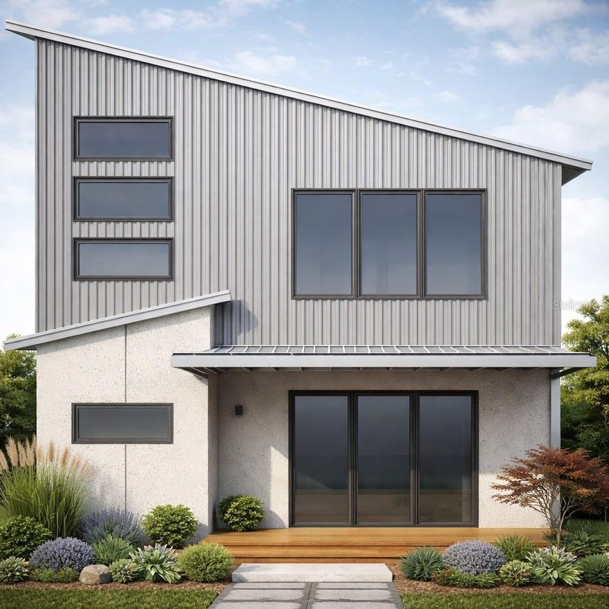 Pre-Construction. To be built. This new construction mid-century modern open concept home features 3 bedrooms, 2 1/2 baths, and a 2 car garage. The open floor plan is every entertainers dream. The kitchen and master bedroom can be found on the first floor, along with the living/dining room combo and a powder room. The living space features high ceilings and an open floor plan with a living, dining, kitchen combo.  The kitchen features stainless steel appliances, custom cabinets, stone countertops, and an eat-in bar.   The second floor features 2 bedrooms, a shared bathroom, and a loft. This home is located close to I4, 429, and 417 with easy access to all areas of Orlando.