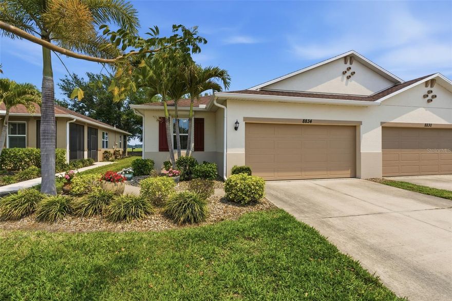 Welcome to maintenance-free living in the highly desirable villas of Tuscany Isles—one of Punta Gorda’s best-kept secrets. This charming, well-maintained neighborhood is known for its neatly manicured grounds and peaceful atmosphere, making it a place everyone wants to call home. A screened front entry invites you inside to an open and airy floor plan, perfect for entertaining guests or simply enjoying a relaxing day at home. This beautifully cared-for 3-bedroom, 2-bath villa offers both comfort and functionality throughout. The kitchen is a standout feature, showcasing an abundance of handsome custom wood cabinetry, expansive counter space, a convenient breakfast bar, and a closet pantry—ideal for both everyday living and hosting. Retreat to the spacious primary suite, where you can unwind while taking in serene pasture views. This private haven also includes a generously sized walk-in closet and an en-suite bath complete with dual sinks and a tiled shower. The screened back lanai adds extra living space to enjoy your morning coffee. Additional highlights include LVP & tile in the main living areas, an attached two-car garage and accordion hurricane shutters on every window, providing both convenience and peace of mind. Just steps from your door, enjoy the sparkling community pool and clubhouse, or take a leisurely stroll along the scenic, tree-lined waterfront walking path. All of this is located within one of Punta Gorda’s most convenient gated communities, just minutes from downtown shopping and dining, with quick access to US-41 and I-75. Experience the lifestyle you’ve been waiting for—live your best life here in Tuscany Isles.