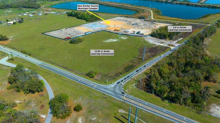 Seize this rare opportunity to acquire a prime parcel of vacant commercial land, ideally located near the  signalized intersection of, Hwy 301 and Hwy 470, just minutes from the newly expanding town of Middleton, Florida – a vibrant part of The Villages community. This strategically positioned 5.5 acres sits between I-75 and the Florida Turnpike, offering exceptional accessibility and visibility for businesses seeking a high-traffic location. With utilities to the site, this property is primed for immediate development with Heavy Commercial Land Use. The 20 acres abutting the property will be home to the new Sumter County Municipal complex and headquarters including the clerk of the court offices and new state of the art fire training center. Development is currently underway.  Situated on Hwy 470, which is set for widening, it makes access and visibility even more desirable for this property. Located just 3 mile from Middleton, a community within The Villages, the largest and top selling residential communities in the country. Whether you're looking to parcel out for retail, commercial, or mixed-use development, the potential is limitless. Capitalize on the rapid growth of the surrounding area and establish your footprint in one of Florida's most sought-after communities. Don’t miss out on this once-in-a-lifetime chance to secure a prime commercial location with unparalleled exposure, right in the heart of a bustling, growing area.  See adjoining property listed OM695931