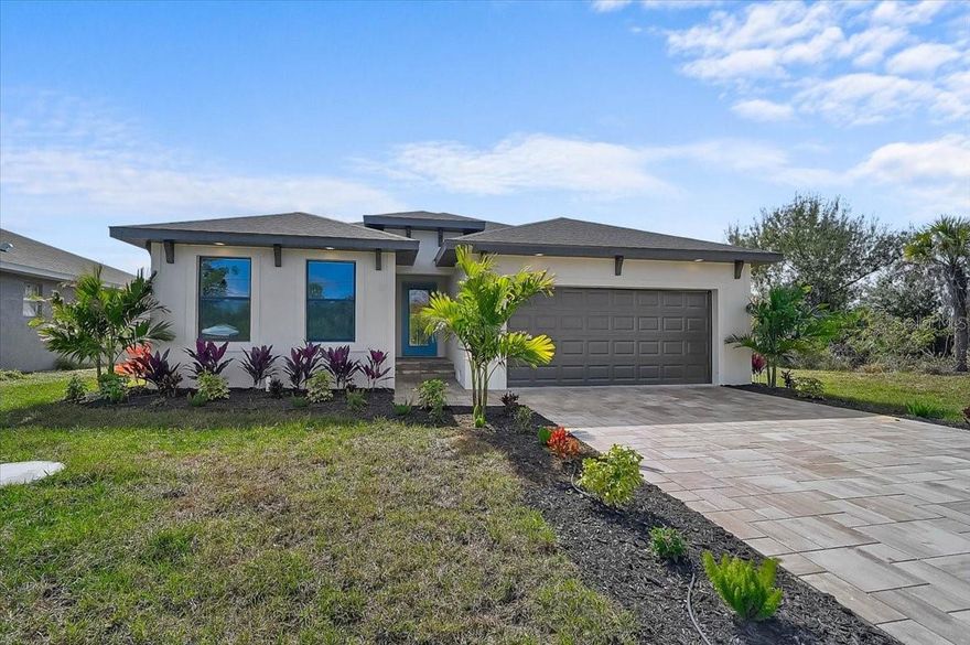 Welcome to Rotonda Lakes! This new construction four bedroom two bath pool home is a testament to modern comfort and style. The exterior façade boasts contemporary architectural elements, featuring clean lines, and a charming entryway that sets the tone for what lies within. Upon entering, you are welcomed to into a bright and airy foyer that sets the stage for the rest of the home. The open concept design flows effortlessly from room to room, creating an ideal space for both entertaining and every day living. Complete with impact windows. The gourmet kitchen serves as the heart of the home, offering ample counter space, modern appliances, and stylish cabinetry that combines both beauty and practicality. Adjacent to the kitchen, the spacious living area adorned with crown molding and tray ceilings, provides the perfect setting for relaxation and socializing. The luxurious master suite, complete with walk-in closets, and spa-like bathroom provides a private retreat where you can unwind and rejuvenate after a long day. The additional three bedrooms and bath offer plenty of space for family members or guests. Step outside the living area onto your large covered lanai that leads to your sparkling heated swimming pool & spa providing the perfect place for entertaining and relaxing. This modern design, quality craftsmanship, and attention to detail offers a lifestyle of luxury and comfort that is truly unparalleled.