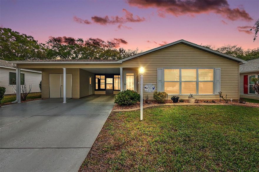 Enjoy the ease of Florida living in this FANTASTIC, FURNISHED (with some exceptions) 2/2 Palm Bay with ENCLOSED LANAI, REAR PATIO, and SPACIOUS BACKYARD with PRIVACY WALL in the highly sought after Village of El Cortez! JUST MINUTES to CR 466 and Hwy 441/27 as well as Spanish Springs Town Square with shopping, dining, and live nightly entertainment! NO BOND or BOND MAINTENANCE! NEW ROOF (2023). A DECORATIVELY PAINTED driveway, MATURE landscaping with CURBED STONED beds, and a LEADED GLASS front door welcome you into the entry of this INCREDIBLE home boasting a CONVENIENT ENTRY CLOSET. Gorgeous LIGHT WOOD LAMINATE flooring graces the living, dining, and kitchen offering both beauty and EASY MAINTENANCE living. The HIGH VAULTED ceilings and an OPEN CONCEPT layout create a SPACIOUS main area framed by an ABUNDANCE of WINDOWS and a SOLAR TUBE that bathe it in natural light. The MODERN kitchen is a CULINARY HAVEN featuring WHITE SHAKER cabinetry, NEUTRAL countertops, TILE backsplash, STAINLESS appliances, PANTRY closet, moveable CENTER ISLAND, and a French door leading to the FABULOUS ENCLOSED LANAI - an INCREDIBLE 240sf of additional living space designed for year-round enjoyment. This inviting room overlooks a SPACIOUS backyard with mature landscaping and a rear PRIVACY WALL, creating a peaceful retreat perfect for relaxing with a book, savoring your morning coffee, or unwinding with an evening drink. There’s also an adjacent REAR PATIO, the perfect spot for grilling and soaking up the beautiful Florida sunshine! Back inside, the primary bedroom boasts LIGHT-WOOD LAMINATE floors, TWO built-in closets, and three windows. Its en-suite bathroom features WHITE cabinetry and countertops, DUAL sinks, and a WALK-IN shower. Bedroom two also offers LIGHT-WOOD LAMINATE floors, a LARGE window, and a built-in closet. The second bathroom features a WOOD vanity with WHITE top, tub and shower combination, and a hallway LINEN closet. For added practicality and convenience, there’s also a 12’x14’ STORAGE room with INTERIOR LAUNDRY AREA and shelving. A SPACIOUS CARPORT lies between this room and the main home and provides PLENTY of room for your vehicle and golf cart — the perfect setup for your active Village lifestyle! DON’T MISS YOUR OPPORTUNITY to own this AMAZING HOME! The Village of El Cortez is conveniently located JUST MINUTES to Spanish Springs Town Square with shopping, dining, and live nightly entertainment! Also close to Lake Sumter Landing; Tierra Del Sol Country Club and Championship Golf Course; Mira Mesa Executive Golf Course; Hacienda Regional Recreation Center; Chula Vista Recreation Center; multiple pools, golf, and pickleball; The Villages Regional Hospital; and CR 466 and Hwy 441/27 with a plethora of shopping, restaurants, banks, medical, and more! PLEASE WATCH OUR WALKTHROUGH VIDEO of this FABULOUS HOME in a FANTASTIC LOCATION and call today to schedule your Private Showing or Virtual Tour!