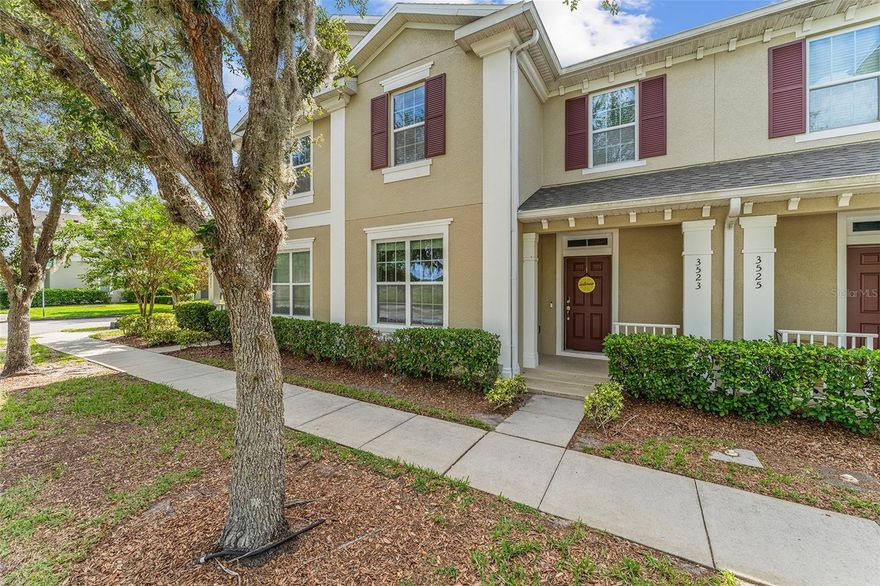 Short Sale. SHORT SALE - Sale price is subject to lender approval. Look what we have here! Lovely townhome located in Ashley Park featuring 1,876 square feet of living space and 2,517 total square feet under roof! This beautifully designed home offers 3 bedrooms, 2.5 bathrooms, a detached 2 car garage, and a private courtyard perfect for relaxing or entertaining. Step inside to find a welcoming foyer that opens to a formal living room, leading into the spacious family/great room, dining area, and kitchen. The kitchen is the heart of the home and features granite countertops, solid wood cabinets, two closet pantries, a large counter-height island with breakfast bar seating, and stylish pendant lighting. The inside laundry room is conveniently located off the kitchen and offers additional storage space. A half bath is centrally located on the first floor for guests. Enjoy outdoor living in the private vinyl fenced courtyard with covered patio and covered walkway leading to the rear alley-access detached garage. Upstairs you will find all three bedrooms and two full bathrooms. The owner’s suite features an en-suite bathroom with dual sink vanity, large shower, and spacious layout. Wonderful opportunity to enjoy comfortable living in the desirable Ashley Park community! Ideally situated close to the neighborhood school; Harmony Elementary and High School, this home also offers golf-cart-friendly access through a nearby tunnel, making it a top choice for those who value education and convenience. Harmony residents enjoy exceptional amenities, including Buck Lake, where you can take out community pontoon boats, kayaks, or canoes, or cast a line from the community fishing pier. Additional perks include two resort-style pools, dog parks, playgrounds, walking trails, fitness center, and bike paths. Enjoy strolls or golf cart rides to the local coffee shop, pizza place, and Mexican restaurant—all within the neighborhood. With convenient access to Orlando International Airport, Medical City in Lake Nona, and the East Coast Beaches, Harmony offers a perfect blend of nature, lifestyle, and location. Don’t miss your chance to own this move-in ready home! Schedule your private showing today! Buyer to verify all room measurements.