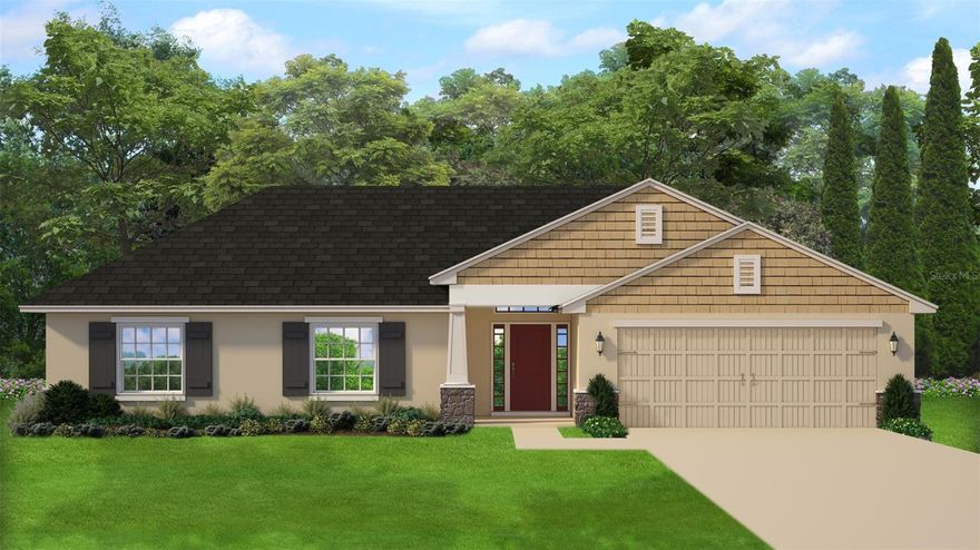 Under Construction. NEW BLOCK CONSTRUCTION ADAMS HOME IN A DESIREABLE COMMUNITY CLOSE TO THE VILLAGES ENTERTAINMENT AND SHOPPING WITH NO HOA. This 1755 sq. ft. 4-2 features our Craftsman Elevation with stone accents and a 2-car garage on a .22-acre lot. We are installing upgraded Shaker Style cabinets and HD Beveled edge countertops in the kitchen along with a Stainless Range, Microwave and Dishwasher. Cabinets and Countertops carry over into the bathrooms also. The master bedroom will have a tray ceiling and in the master bathroom, we have a garden tub along with a separate tile shower. The flooring will be ceramic tile in all areas except the bedrooms that will have soft carpet. THIS HOME ALSO COMES WITH TAEXX IN-WALL PEST CONTROL AND A 10 YEAR STRUCTURAL WARRANTY.  PICS ARE FROM A SIMILAR MODEL IN A DIFFERENT COMMUNITY AND SHOW CARPET IN THE LIVING AREAS. THIS HOME WILL HAVE CERAMIC TILE IN THE LIVING AREAS.