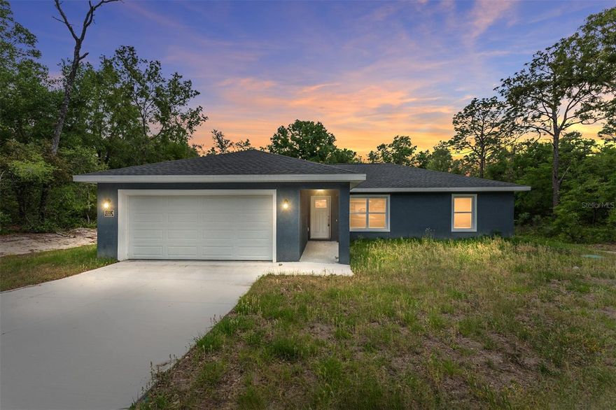 New construction home with 2-car garage and split floor plan. Open-concept layout with high ceilings, luxury vinyl plank flooring, upgraded lighting, and modern ceiling fans. Kitchen features stainless steel appliances, stone countertops, and upgraded cabinetry overlooking the living and dining area. Spacious primary suite with tray ceiling, walk-in closet, and ensuite bath with double vanities and tiled walk-in shower. Guest bedrooms include ample closet space and natural light. Guest bath includes tiled tub surround and stone countertops. Covered front entry and sliding glass doors to patio and backyard! Schedule your showing today!