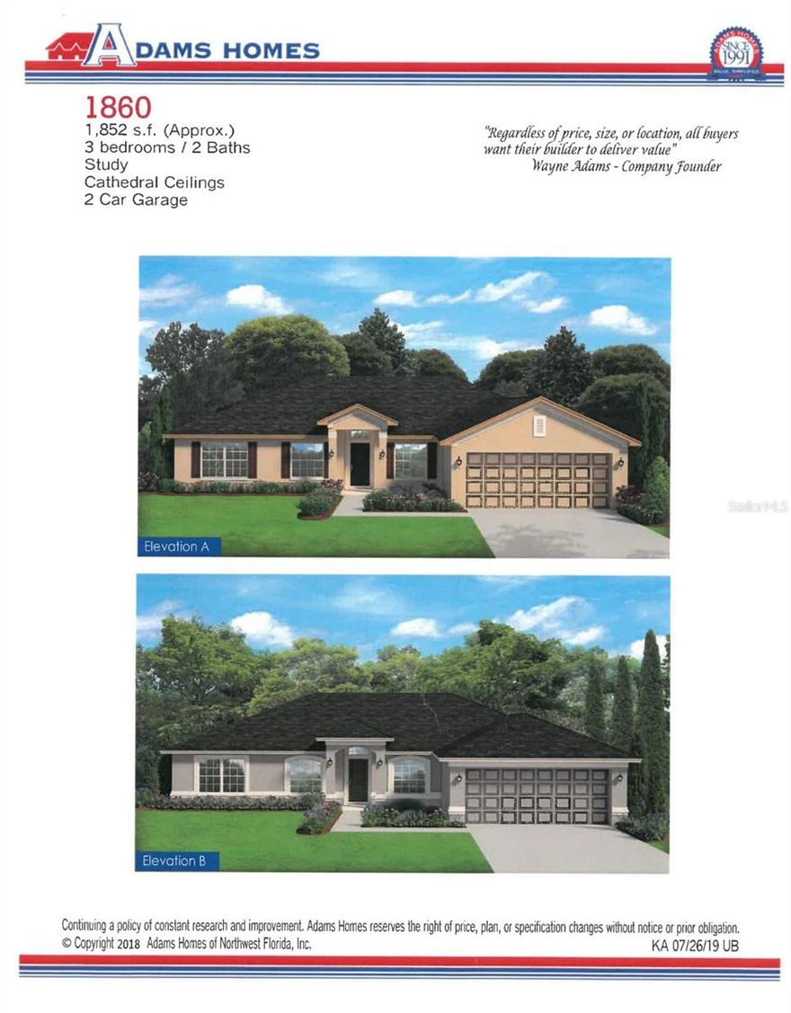 Under Construction. Discover the perfect blend of comfort, style, and functionality in this beautifully designed 1860 model by Adams Homes. Offering 3 spacious bedrooms, 2 full bathrooms, a versatile den, and a 2-car garage, this thoughtfully laid-out home provides 1,860 square feet of open-concept living space ideal for modern lifestyles. The heart of the home features a bright and airy great room, seamlessly connected to a well-appointed kitchen with granite counter tops, stainless steel appliances, and a large breakfast bar perfect for casual dining and entertaining. Enjoy durable tile flooring throughout the main living areas, plush carpet in the bedrooms, and elegant finishes throughout. The private owner's suite offers a spacious retreat with a walk-in closet and an en-suite bath featuring dual vanities and a tiled shower.