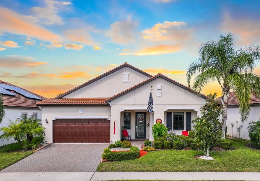 Luxury amenities await you in this beautifully maintained 3-bedroom, 2.5-bathroom, 2-car garage home in the active 55+ Medley neighborhood within the gorgeous Southshore Bay community! The garage features an under-stair closet, ceiling racks, and a second-story LOFT STORAGE room. No need for a costly storage unit; there's a space for everything right here! Plentiful highlights of this gorgeous home include: PAVER DRIVEWAY, QUARTZ COUNTERTOPS, diamond pattern CERAMIC TILE FLOORING in most of the home, CROWN MOLDING, WATER SOFTENER, TRAY CEILINGS, a covered front porch, and so much more. This OPEN CONCEPT floorplan splits a spacious living room area with custom accent wall with a lovely dining area and the show-stopping, COMPLETELY UPDATED KITCHEN. Stainless Steel appliances, backsplash, large ISLAND with bar seating, wall-mounted oven & microwave with separate cooktop & range hood, kitchen sink WATER PURIFICATION system, and an excess of countertop and cabinet space. Make your culinary dreams come true! The opulent primary suite boasts a deep WALK-IN CLOSET and an EN-SUITE BATHROOM complete with a DUAL-SINK VANITY, OVERSIZED SHOWER stall, and water closet. One of the secondary bedrooms features its own EN-SUITE BATHROOM with single-sink vanity and tub/shower combination. The third bedroom, currently used as an office, has French Doors and is only a few steps from the half bathroom with its single-sink vanity. The Laundry Room has cabinet storage as well as countertop space. The COVERED & SCREENED LANAI is more like extending living space with its indoor/outdoor carpet, ceilings fans, and fully ENCLOSED windows that can be opened to take in a breeze through the screen or closed if there's a chill. Entertain outside in comfort! Enjoy a wide range of resort-style amenities exclusive to living in Medley, such as their clubhouse, pickleball courts, resort-style pool, billiard room, ballroom, an on-site cafe & bar, and the state-of-the-art fitness center! In addition to these amenities are those available to all of Southshore Bay, most notably the incredible 5-acre crystal clear lagoon: kayak, paddleboard, swim, or visit the swim-up bar! Enjoy a carefree and relaxed lifestyle here, where everyday can feel like a vacation.