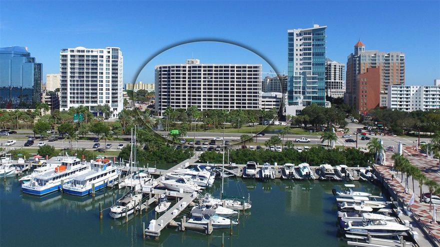 For LEASE or PURCHASE. Rarely available unfurnished 3 bedrooms, 3 bathrooms in Bay Plaza. The exquisite renovations are now completed offering a beautiful modern decor. This Bayfront building is located on Palm Avenue in the core of downtown Sarasota. This fabulous unit features 2042 sq. ft, 3 balconies with gorgeous water views of Sarasota Bay, 2 parking spaces, EV charging stations, 2 new A/C units, impact resistant windows, motorized shades, multiple built-in closets, custom lighting, wood floors, and porcelain tiles. You'll enjoy a gourmet kitchen with new Bosch appliances, custom white cabinetry, Quartz countertops, breakfast area. The spacious primary bedroom has 4 closets, a luxurious bathroom, and a private balcony. A split plan concept for privacy, the 2ndbedroom is en-suite. The 3rd Brm/Den has access to its own balcony, a large closet and a detached full bathroom. Bay Plaza offers State-of-the art amenities including a heated lap pool & spa, steam room, sauna, fitness room, 24 hour concierge service, valet parking.  Perfectly located across from Marina Jack, the bayfront, and surrounded by restaurants, shops, theaters. It is a 5 minute drive to Lido Beach and St. Armands Circle, a short distance to the airport.