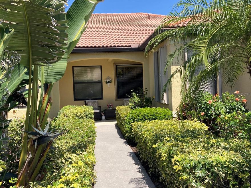 TURNKEY FURNISHED - two bedroom, two bath, den/office on a  quiet cul-de-sac street in the highly sought after Venetian Falls community. This spacious updated villa has an open floor plan, high ceilings, beautiful floors throughout and privacy at the rear with both water and preserve views from its shaded, cool lanai. Granite counters in kitchen with subzero refrigerator, wood and tile flooring, security system and updated newer water heater and AC. As a bonus, all of the coastal themed furniture staying is brand new from Rooms To Go or Wayfair and shows beautifully. The two car garage boasts epoxy floors, laundry sink, and hurricane door. Additionally, Venetian Falls HOA is one of the lowest and best values in Venice, and includes Internet, cable TV, very strong reserves, landscaping, roof cleaning, exterior painting, an immaculate and stunning clubhouse with fitness center, pools, bocce, etc. This is an active Lifestyle, 55+ community with an activities director, state of the art fitness center, heated lap pool, spa, resistance walking pool, billiards room, arts and crafts room, internet cafe, bocce courts, putting green, grill area, spacious ballroom and numerous community functions. This is the perfect place to stay year round or for the season and make new friends. All of this within minutes from beaches, shopping, restaurants and historical downtown Venice!