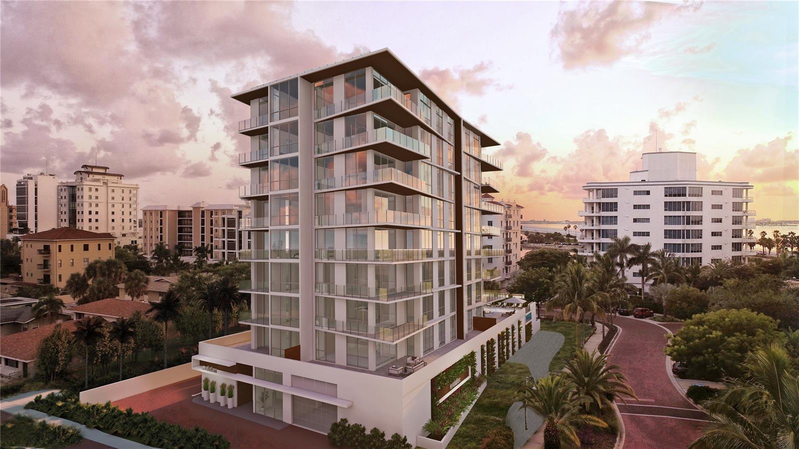 One or more photo(s) has been virtually staged. Under Construction. Enjoy this highly desirable location in Sarasota surrounded by iconic beaches and warm turquoise water. A professional and talented team led by a dedicated Europe-based Developer - WB Finance s.r.o., incorporates both price-awarding architects. Unrivaled views will greet you at every turn from your Evolution residence. With 20 luxury residences and 5 different floor plans, the living spaces flow together in an open, contemporary design. The units’ living space ranges from 2,050 sqft to 2,659. sqft and penthouses are going up to 3,527 sq. ft. The first-floor amenity deck is where you’ll be immersed in the relaxed atmosphere at the pool with the wrap-around sun patio, cabanas, fireplace, and bar. A fitness center with a yoga studio will comfort you to stay fit. Venture up a clubhouse with a pool table, sauna, or meeting rooms to get productive work. A private concierge will always be happy to assist and keep you busy by offering entertainment. A perfect complement is a quick-charging station for electric cars and an on-site car wash. Enjoy a grooming studio for your furry friend. But the most alluring element of these remarkably lavish residences is the rooftop sunbathing deck with a covered outdoor kitchen and barbecue. Call today the sales director for a personal introduction.