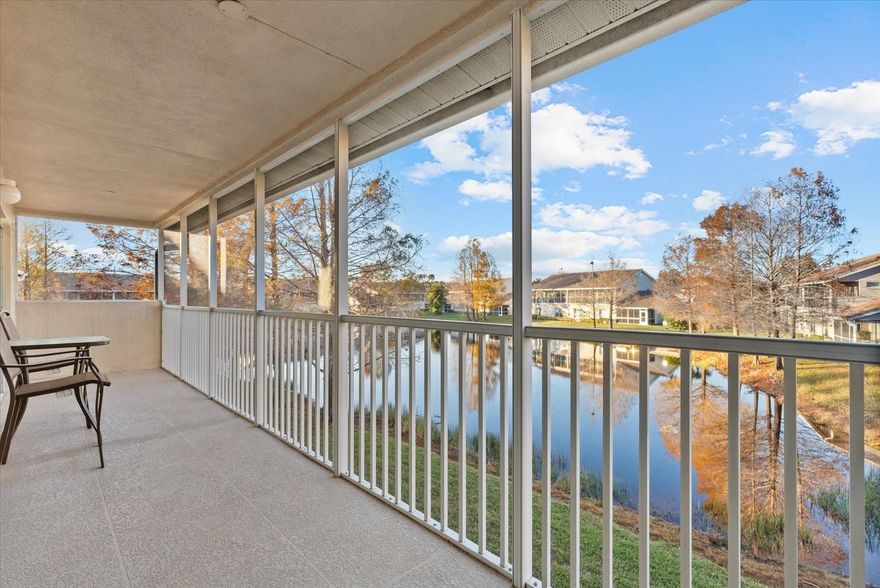 Enjoy serene water views and effortless Florida living in this beautifully maintained second-floor condo in Cypress Strand. This spacious 2-bedroom, 2-bath residence with a private garage offers a bright, open layout and tranquil pond views that capture the essence of Florida living. The spacious great room features vaulted ceilings, tile flooring, and sliding glass doors that open to a long screened lanai overlooking the pond —ideal for morning coffee or evening relaxation. The oversized eat-in kitchen provides abundant cabinetry, generous counter space, breakfast bar seating, and a convenient interior laundry closet, making it perfect for both everyday living and entertaining. The primary suite serves as a peaceful retreat with a large walk-in closet and en-suite bath featuring dual sinks and a walk-in shower. A split-bedroom floor plan ensures privacy for guests, with a comfortable second bedroom and a full guest bath nearby. Additional highlights include interior access from the private one-car garage, neutral finishes, ample storage, and move-in-ready condition. Cypress Strand is a well-maintained community offering a heated pool and spa, clubhouse and tennis courts, all conveniently located near I-75, Tara Golf & Country Club (membership not required), shopping, dining, medical facilities, and the beautiful Gulf beaches. Internet and cable are included in the fees. An excellent opportunity for a full-time residence or seasonal retreat in a prime Bradenton location.