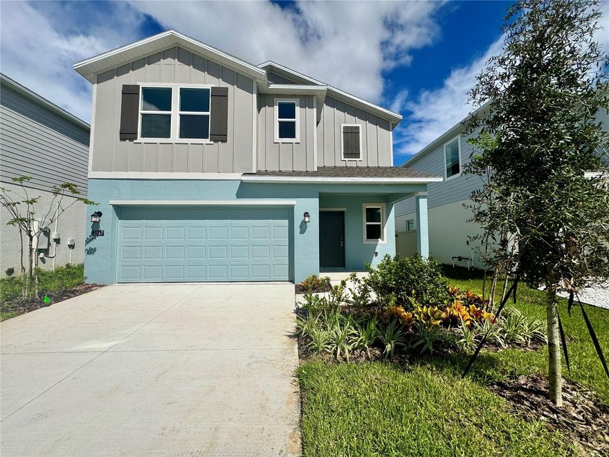 This new two-story home boasts a modern layout with an open-concept floorplan consisting of a stylish kitchen, dining room and family room on the first floor. A convenient bedroom is located toward the back of the home, perfect as a guest suite or home office. Five additional bedrooms can be found upstairs, including the luxurious owner's suite, surrounding a versatile loft space.