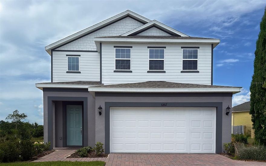 * Advertised price reflects builder contribution toward closing costs only—no rate buydown is included.* DeLeon, a stunning 4-bedroom, 2 full and 1 half bath home by Trinity Family Builders, boasting 2,356 square feet of luxurious living space under AC. Enter through the inviting covered entry into the spacious foyer, leading to a modern open-concept layout featuring a gourmet kitchen, elegant dining area, and a cozy family room. The main floor also includes a convenient half bath and access to the large 2-car garage. Upstairs, discover a versatile gathering space perfect for entertaining or relaxation. The primary suite is a sanctuary with a Trinity Luxury Retreat featuring a premium frameless heavy glass bath shower enclosure, Moen® chrome one-function 8" diameter spray head eco-performance rainshower, and a Moen® chrome eco-performance handheld shower. Three additional bedrooms and a full bath complete the second floor. Step outside to the rear covered outdoor lanai, ideal for al fresco dining and enjoying the Florida sunshine. Plus, experience the exclusive Trinity Package Place, offering built-in outdoor storage with a secure delivery door and electronic keypad door lock, providing peace of mind and convenience for all your storage needs. Welcome home to the DeLeon, where luxury meets functionality in every detail.