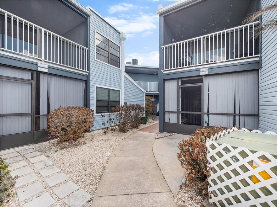 Located in the desirable Southpointe Condos inside of the gated Community of Ventura Country Club ..... this charming upstairs two-bedroom, two-bath condo offers peaceful living with beautiful vaulted ceilings and a screened Lanai with a private feel overlooking a wooded area. Enjoy your morning coffee on the screened-in patio while taking in the quiet surroundings. The condo features wood-laminate flooring throughout, a new roof installed in 2019, stainless steel appliances from 2019, and a convenient closet size stackable washer and dryer inside the unit. The kitchen and bathrooms are original but well maintained and in great condition. Residents enjoy an incredible array of amenities including an 18-hole golf course, clubhouse, Olympic-size pool and Southpointe Community pool as well, restaurant and bar, fitness center, library, walking trails, tennis clay courts, playground, and an active calendar of community events. Rentals are permitted but see HOA deeds and restrictions. Conveniently located near major highways, shopping, dining, and Orlando International Airport.  
Buyers are responsible for confirming all information with Ventura Community administration regarding deeds and restrictions and Master Capital Contribution.  HOA AND condo Fees include: $276 Plus $182 = $458.00 a month.