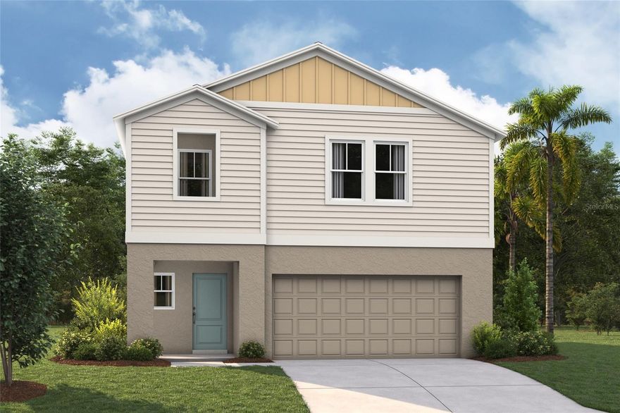 One or more photo(s) has been virtually staged. Under Construction. The Turquesa is the ultimate family haven, a two-story home featuring 4 bedrooms, 2.5 bathrooms and a private 2-car garage. This home offers an open concept living space designed for both relaxation and entertainment. The half bathroom off the foyer ensures every guest feels at home while the extended foyer opens to the main living and dining area. Featuring luxury vinyl plank flooring and convenient indoor-outdoor living with a lanai through sliding glass doors, it’s a haven of comfort and style perfect for gatherings. The kitchen includes stunning quartz countertops and sleek stainless-steel appliances. Enjoy the spacious upstairs recreation room and the convenience of a laundry room just steps away from the bedrooms. Did we mention the brand-new washer and dryer? The owner's suite is a secluded retreat with oversized his-and-her walk-in closets, dual vanity and a walk-in shower. Completing this expansive home is the smart thermostat with voice control and professionally designed landscaping, this is truly the epitome of family-friendly luxury! 
Here you’ll enjoy quick access to US-27 and I-4, connecting you to all the best Central Florida has to offer. From everyday essentials to outdoor adventures, you’re just minutes from shopping, dining, and local favorites like Posner Park and Lake Eva Community Park. Enjoy extra value alongside a collection of stylish, open-concept floor plans with modern finishes, curated design packages, and thoughtful features included at no extra cost.
Images shown are for illustrative purposes only and may differ from actual home. Completion date subject to change.