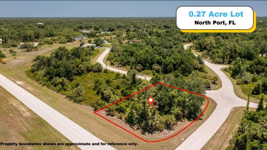 SELLER FINANCING AVAILABLE! Oversized 0.27-acre corner lot in a prime North Port location with paved road access and electric lines available—ready for your dream home or investment! This high and dry property is not located in a scrub jay zone and has no wetlands, making it easier and more affordable to build. Enjoy added privacy and flexibility with a spacious corner layout in a fast-growing neighborhood, just a 7-minute drive to Atwater Elementary School and close to shopping, dining, and I-75. No HOA or deed restrictions—just a clean, buildable lot with great potential! All property boundaries shown on the photos are approximate and for reference only.