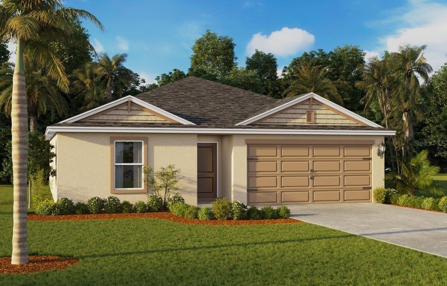 Under Construction. The Freeport floor plan at Leoma's Landing offers the perfect blend of comfort, functionality, and modern design. Built with durable all-concrete block construction, this one-story home maximizes living space with a bright, open-concept layout that’s ideal for everyday living and entertaining.

As you enter through the foyer, you’ll find two spacious guest bedrooms and a full guest bath with a modern vanity. A convenient linen closet is positioned between the bathroom and bedrooms for easy storage. Further down the hallway, a third bedroom offers flexibility for a home office or guest space, alongside a private laundry area and direct access to the two-car garage.

The heart of the home features a well-appointed kitchen with stainless steel appliances, overlooking the dining area, great room, and covered patio perfect for gatherings and family time. Tucked at the rear of the home, the primary bedroom offers a peaceful retreat with a walk-in closet and a spa-inspired bathroom featuring a double vanity sink and a spacious shower.

Every home in Leoma's Landing comes equipped with the Home Is Connected Smart Home Technology package, allowing you to control locks, thermostat, and more right from your smartphone whether you’re home or away. With its thoughtful design and modern features, the Freeport makes owning a new home in Lake Wales, FL both easy and enjoyable.
*Photos are of similar model but not that of the exact house. Pictures, photographs, colors, features, and sizes are for illustration purposes only and will vary from the homes as built. Home and community information including pricing, included features, terms, availability, and amenities are subject to change and prior sale at any time without notice or obligation. Please note that no representations or warranties are made regarding school districts or school assignments; you should conduct your own investigation regarding current and future schools and school boundaries.*
