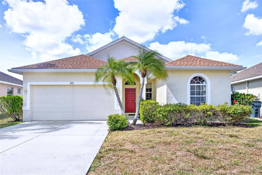 LAKESIDE PLANTATION! 3 BEDROOM, 2 BATH, 2 CAR GARAGE LAKEFRONT HOME IN NORTH PORT. As you arrive, the driveway leads to a welcoming entry. Step inside and discover an open-concept with high ceilings, an abundance of natural light, laminate and tile flooring throughout. Spacious dining room flows seamlessly into the family room and kitchen perfect for entertaining. The kitchen features wood cabinetry, solid surface countertops, closet pantry, and breakfast bar with additional seating. A cozy kitchenette adds even more dining versatility. Generous primary suite complete with a tray ceiling, his and her walk-in closets and an ensuite bath offering dual sinks, a walk-in shower, and a private water closet, ensuring both comfort and convenience. Split floor plan ensuring privacy for all with two guest bedrooms that share a well-appointed guest bathroom. Step outside to your covered and screened lanai perfect for unwinding and relaxing. The spacious backyard has plenty of room for a future pool. Nestled in a private setting with serene views of the lake and wooded preserve, this home offers a peaceful backdrop for everyday living. Located in the highly desirable Lakeside Plantation community, residents enjoy an active and welcoming lifestyle with access to a community center featuring a year-round heated pool and spa, tennis, pickleball, and basketball courts, fitness center, library, and a spacious clubhouse hosting regular activities and social events. Just 30 minutes from the Gulf beaches and only minutes from shopping, dining, and entertainment, this location offers the perfect blend of relaxation and everyday convenience. Don’t miss this opportunity! Schedule your private showing today!