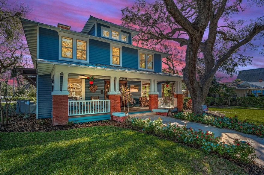 Incredible opportunity to live where others only dream.  This 1930 craftsman built home has been updated and renovated from the outside in.  If you are looking for a classic home on a corner lot steps from the historic and highly desirable downtown district, this is the home for you. This majestic 2 story masterpiece is located on the premier corner in downtown Dunedin. The home offers over 3200 square feet of living space in the main home plus a 500 square foot in-law suite located in the rear of the detached 2 car garage. Specialty features in this home include three bedrooms plus an office in the main structure and the one bedroom 1 bath in-law suite in the secondary structure.  Accents include Heart of Pine hardwood floors plus detailed woodworking throughout the home which add to the classic design. The magnificent entry walks you into a traditional floor plan with a formal living room and dining room separated by the walkway to a library type family room with a full bath.  The gourmet kitchen was recently renovated and includes top of the line gourmet appliances supplied by both Viking and sub-zero. The second floor boasts 3 full bedrooms, 2 full baths and a magnificent office overlooking the backyard. The luxury master suite is almost 1000 square feet of living space featuring a jetted tub, dual vanities, walk in shower and walk in closet. The two secondary bedrooms are amply sized and form a Jack and Jill like set up with a completely renovated hall bathroom. The home is located on a double lot and has a second structure which is the detached 2 car garage and features the in-law suite which is perfect for guests and entertaining.
The backyard is maintenance free, has a four-hole putting green and a large 15 by 30 foot swimming pool with salt system and aggregate finish. The exterior is lushly landscaped and features a 20 foot high pergola for additional shade. The backyard is fully fenced and primarily private. Reclaimed water is connected and used to irrigate the property.
Tours on this home are by appointment only and require a realtor to accompany. Proof of ability to purchase is a requirement for all showings.