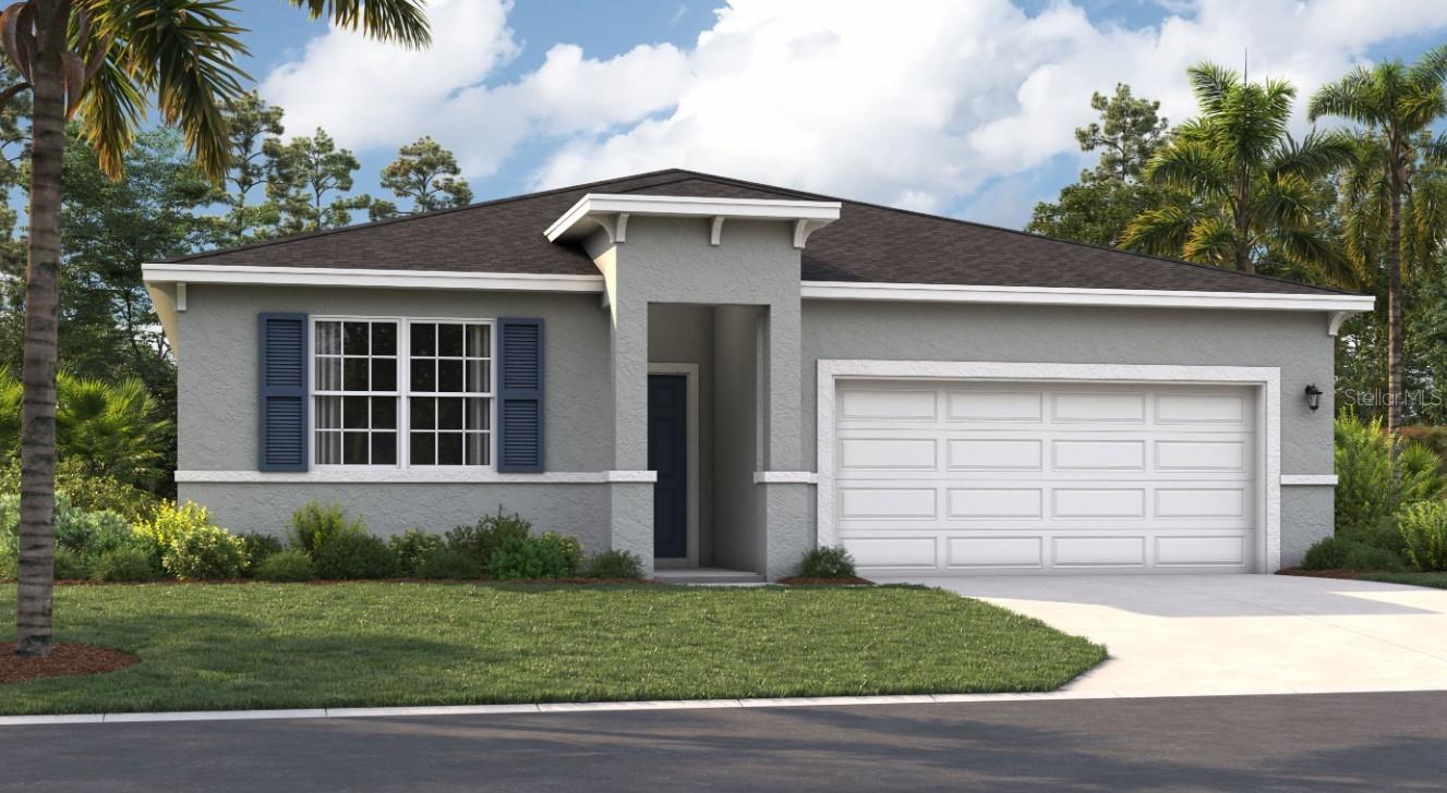 One or more photo(s) has been virtually staged. Under Construction. Located just minutes from outdoor activities like Lake Eva Community Park and Ben W. Graham Park and only 20 miles from Disney World, Covered Bridge at Liberty Bluff offers residents a convenient location near commuter routes for easy access to both work and play. Gather with friends and family for a lakeside picnic or keep it close to home by enjoying on-site amenities, including a pool, cabana, dog park, gazebo, and walking trails.
The Juniper offers the perfect blend of modern design and practical living. From its spacious two-car garage to an inviting outdoor deck, this home accommodates all your living needs while keeping up with today's style standards. Three main-level bedrooms located at the front of the home have access to a double-vanity bathroom and a laundry room across the hall—all thoughtfully designed for comfort and convenience! Venture further into the open-concept kitchen and dining area, which are perfect for gathering, entertaining, and spending quality time. After dinner, take advantage of the spacious 17x17 living room to spend time with good company. The rear of the home features a primary suite complete with a walk-in closet and shower, water closet, and split vanities, providing your own personal oasis. Enjoy all these features and the Florida sunshine from your included covered lanai.