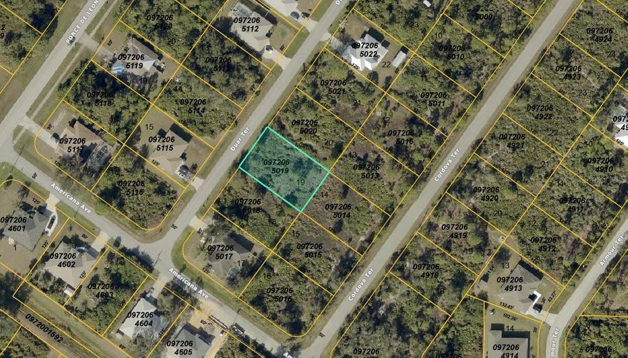 Great opportunity to purchase two adjacent vacant lots in a developing North Port neighborhood. This parcel is located on Duar Terrace and is being sold together with the adjoining lot at Cordova Terrace (Tax ID: 0972065014). Each parcel is slightly under ¼ acre, offering nearly ½ acre of combined space when purchased together. Both lots are priced at $15,000 each and must be sold together. Situated in an up-and-coming area close to shopping, dining, and a short drive to the Gulf beaches, this property is ideal for building your future home or holding as an investment as the area continues to grow.