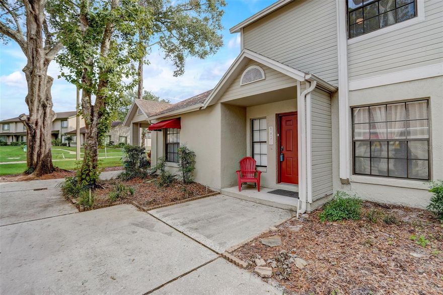 Welcome home to an amazing location in a quiet community with lots of updates and MOVE IN READY!  This Townhome has been very well taken care of with a New AC in 2021 & New Water Heater in 2021. The kitchen has been upgraded with newer counters, newer black fixtures and also a new Black Stainless French Door with Double Freezer Drawer Refrigerator.  The downstairs guest bathroom is even updated with a  new Vanity with bowl sink, new fixtures & bidet.  The upstairs bathroom is a split bathroom with 2 private vanities that only share the toilet and shower/tub combo that also has a new rainhead shower head and separate spray handle. All of the flooring is also new upgraded waterproof vinyl in the downstairs area and newer carpet upstairs.   The entire home was recently painted in a very soothing grey tones with white trim and doors.  Enjoy the beautiful Florida weather on your private screened patio with storage room that has privacy shades.  The community features a pool, lots of walking areas and shade with large oak trees, and this is a MAINTENANCE FREE community with the roof, exterior maintenance, exterior insurance, paint, pressure washing, and water all included in the HOA.  The roads in the community are private and partially gated for security.  Come take the tour and fund out why this should be at the top of your list!