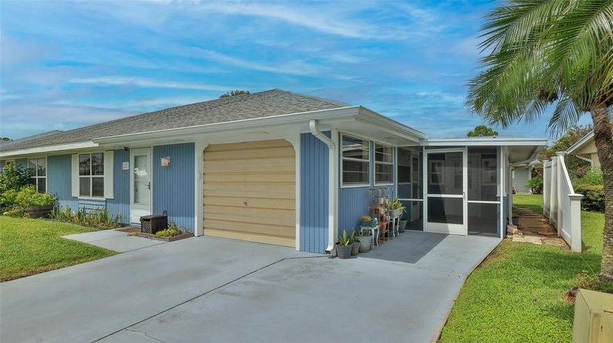 Nestled between 2 golf courses, this is the perfect residence or 2nd home for any golfer looking for an affordable home in a centrally located neighborhood that is the area's best value! Freshly painted interior and exterior home offers peace of mind with 2023 A/C system and a BRAND NEW ROOF, to be put on prior to closing by seller, eliminating insurance concerns. Commercial rain gutters installed 2021. Oversize 14 x 19 one-car garage with lots of natural light and storage closet. Screen room can easily be converted to house your golf cart, if desired. Ample driveway provides parking for 2 cars side by side, as well as golf cart parking in front of screen room. Primary bedroom has adjacent home office/den that is under central A/C, providing a private space for whatever use you like. Newer W/D in laundry closet within the home.Newer vinyl floors in bedrooms, and laminate floors in rest of living space. Double pane windows and updated bathrooms with new cabinets and comfort-height toilets. Affordable HOA annual dues of $275 provide mandatory termite bond and irrigation system with water to sprinklers. Heated Community Pool is available by optional membership and purchase of pool certificate. Close to Historic Canal Street shopping and dining, and eclectic Flagler Avenue and the beach are but a short drive or even a bike ride.